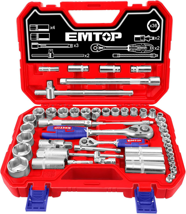 EMTOP 51 Pcs 1/4" & 1/2" Socket Set ESKT42511