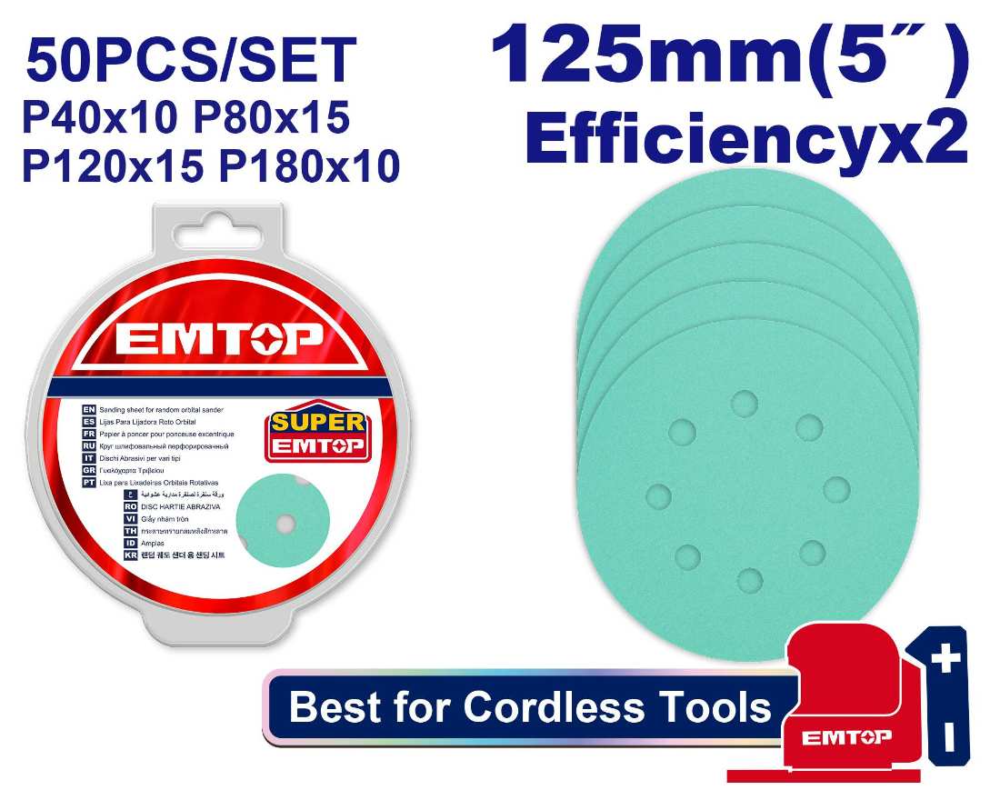 EMTOP 125mm Sanding discs - 50 Pack ESPR125050