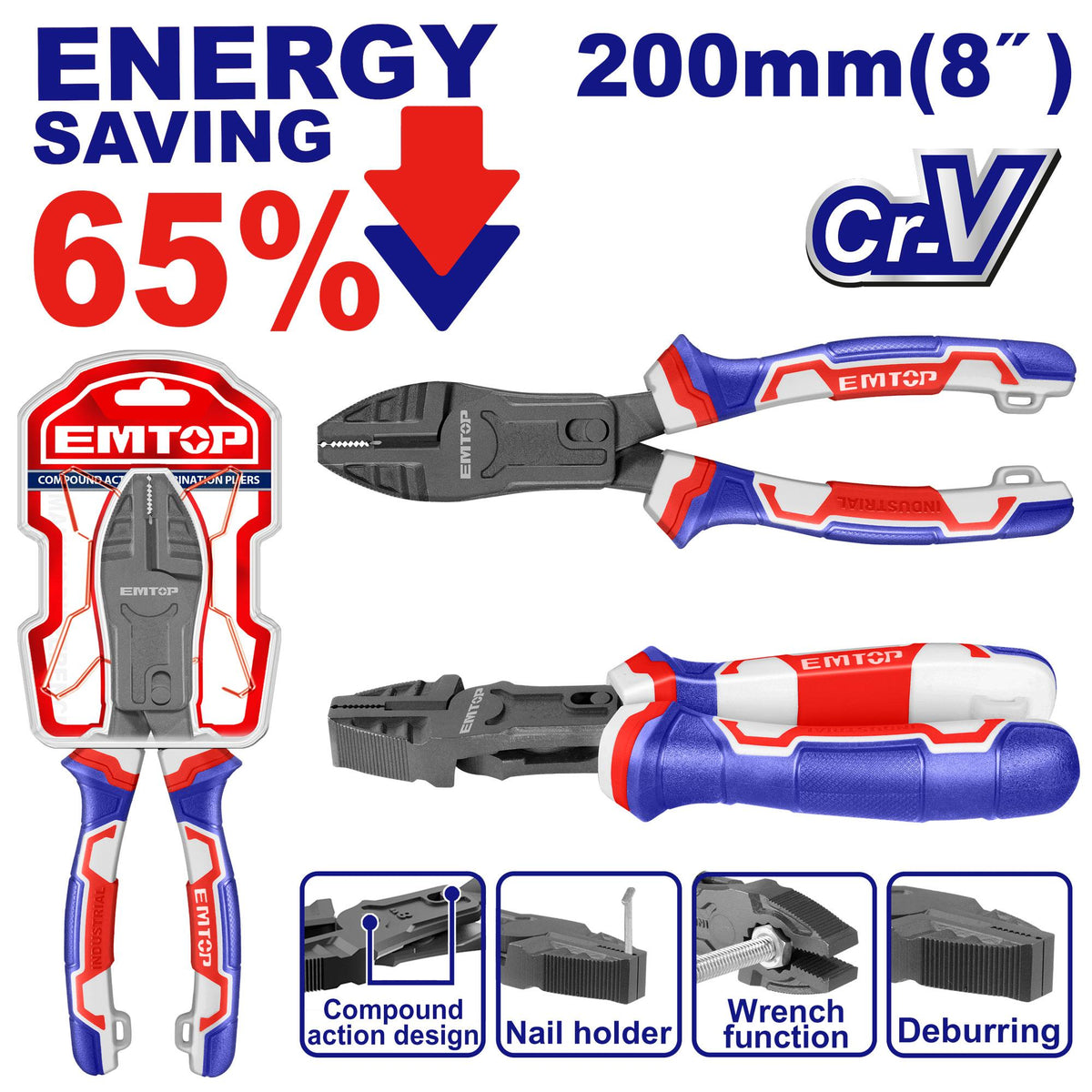 EMTOP 200mm Compound Action Combination Plier