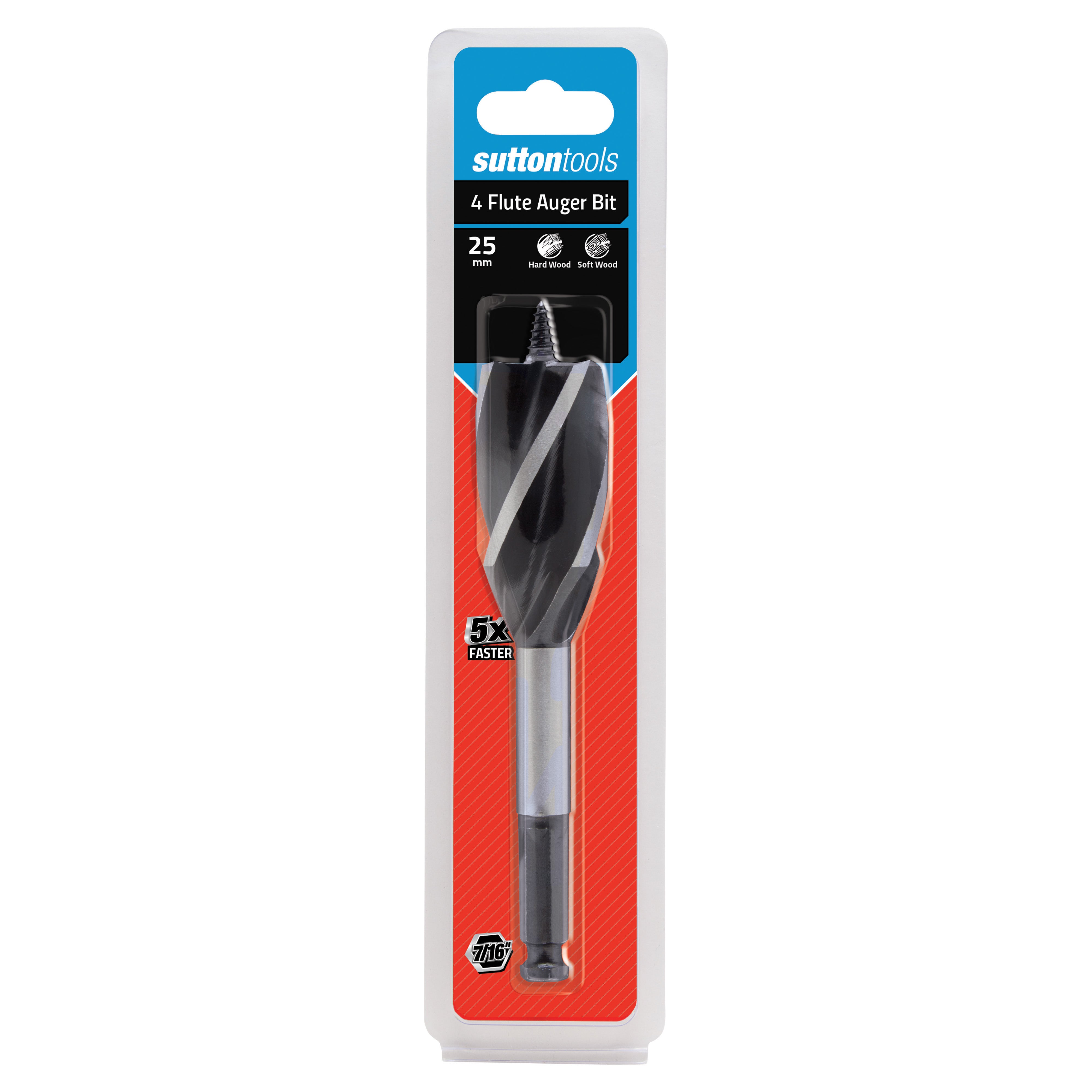 Sutton Tools Drill Auger Bit 4-Flute 7/16-Hex 25Mm X 165Mm D5142500