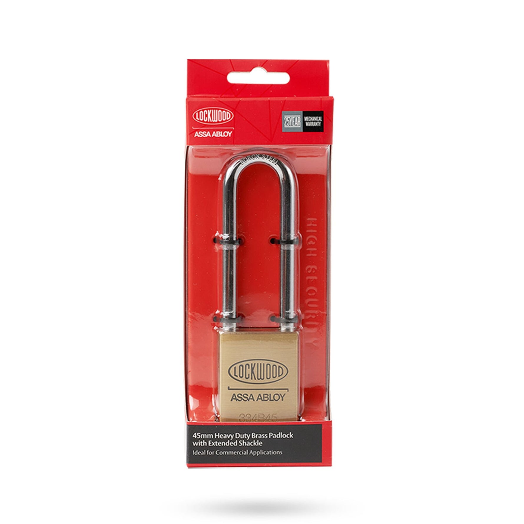 Lockwood 334B 45mm Brass Body Padlock 90mm Boron Steel 8.7mm Diameter Shackle - NDP 334B45/190/NDP