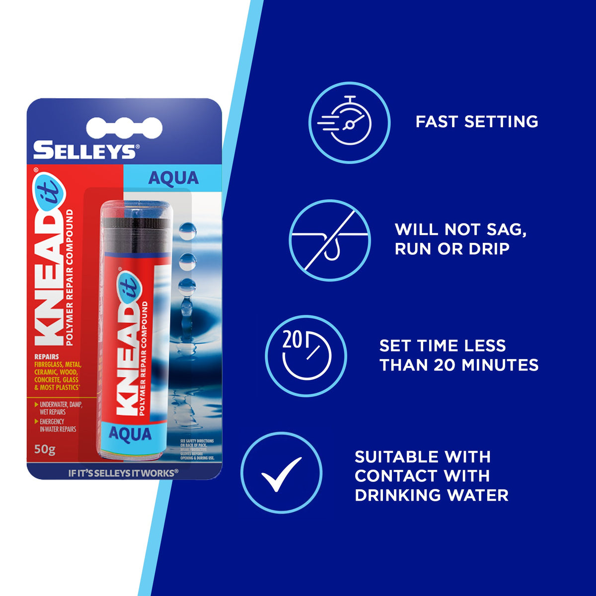 Selleys Knead It Aqua Blister Pack 50G 100061