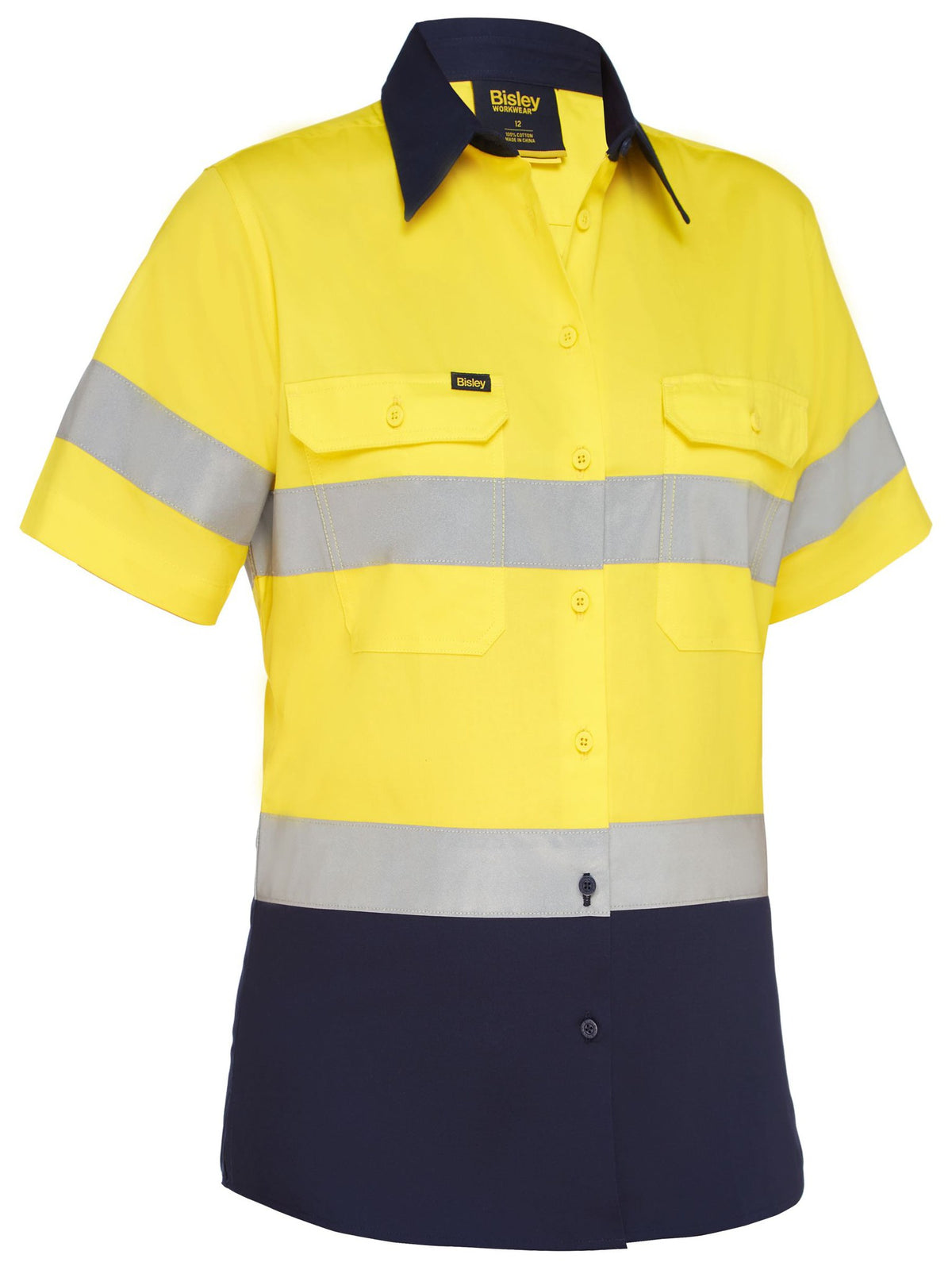 Bisley Workwear BL1896 Women's Yellow/Navy 24 Taped Hi Vis Cool Lightweight Drill Shirt BL1896_TT0124