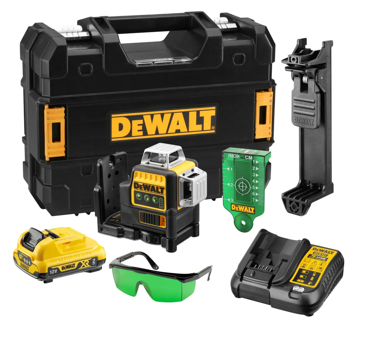 DEWALT 12V 3 x 360-Degree Multi-Line Laser Level Green Kit DCE089D1G-XE