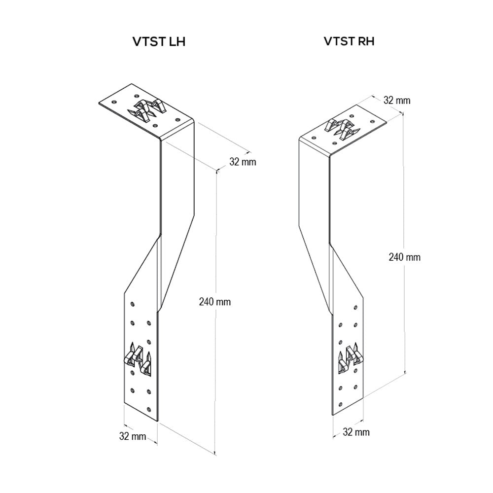 Vuetrade Single Sided Stud Ties - Right Hand - 240 X 60 X 32 VTSTRH
