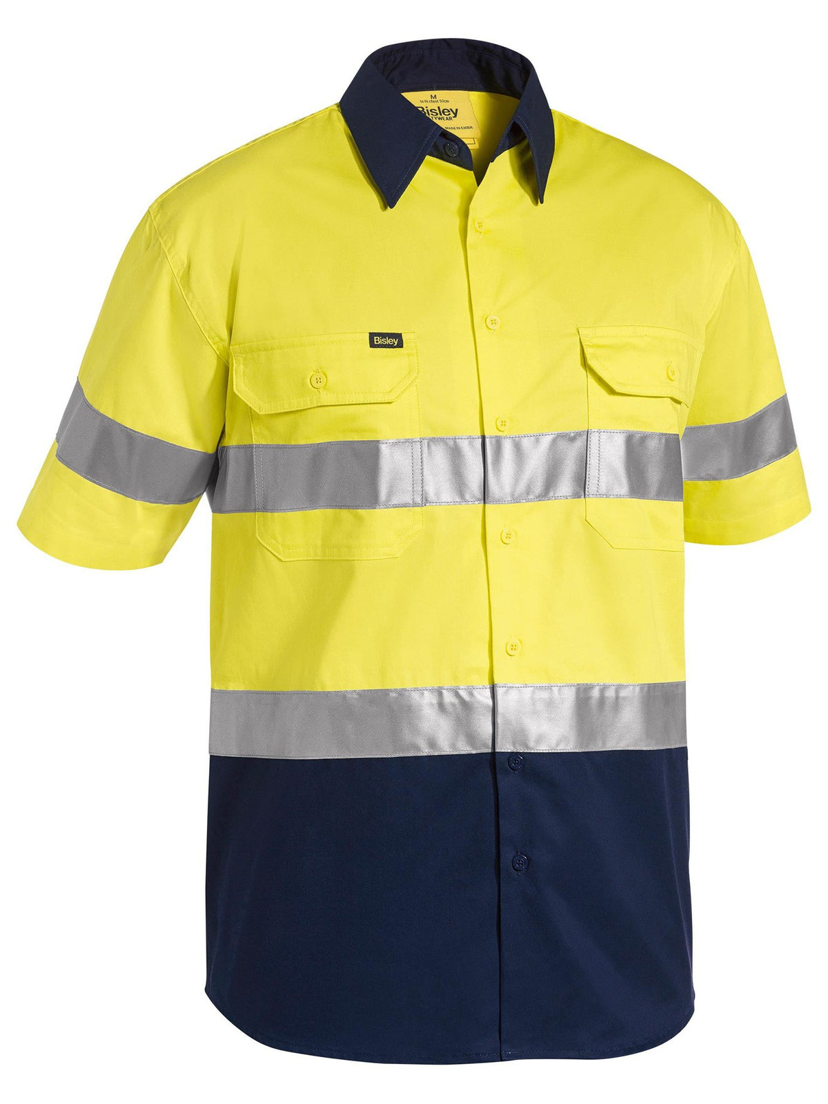 Bisley Workwear BS1896 Men's Yellow/Navy 3XL Taped Hi Vis Cool Lightweight Shirt BS1896_TT013XL