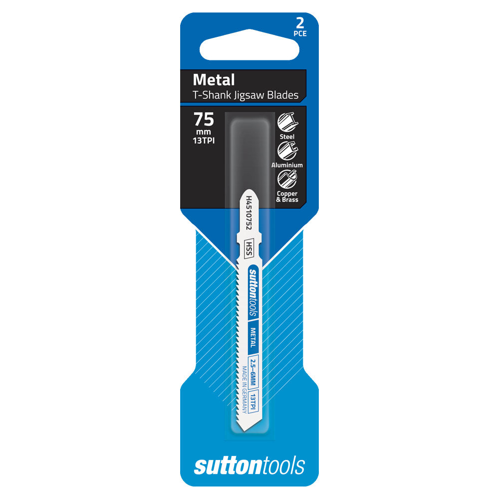 Sutton Tools Blade Jigsaw T-Shk Hss Metal 2.5-6Mm 75Mm 13Tpi 2Pk H4510752