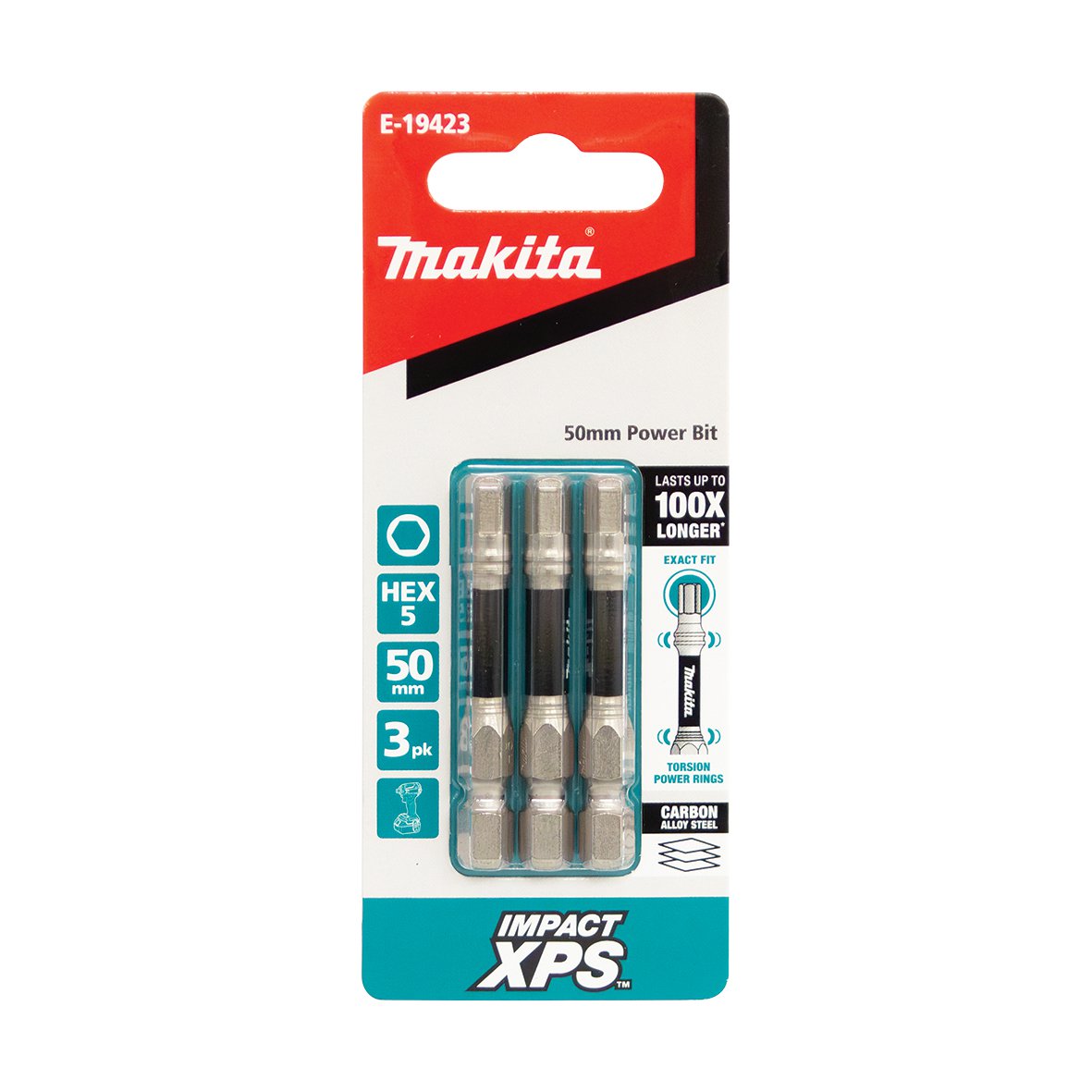 Makita Impact Xps HEX5 X 50mm Power Bit - 3pk E-19423