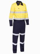 Bisley Workwear BC6066T Men's Yellow/Navy 97 Taped Hi Vis Coverall With Waist Zip Opening BC6066T_TT01R97