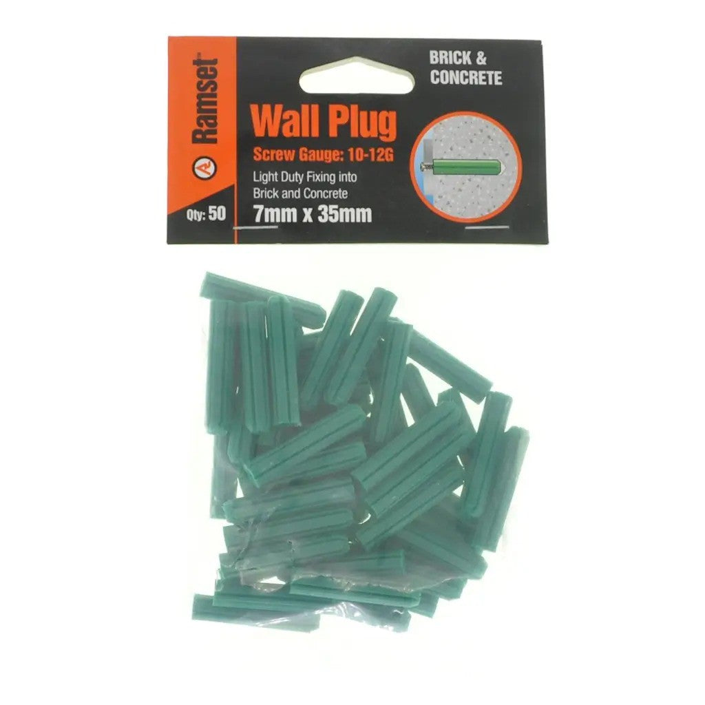 Ramset 7 x 35mm Green Wall Plugs 50 Pcs WPG735/B50