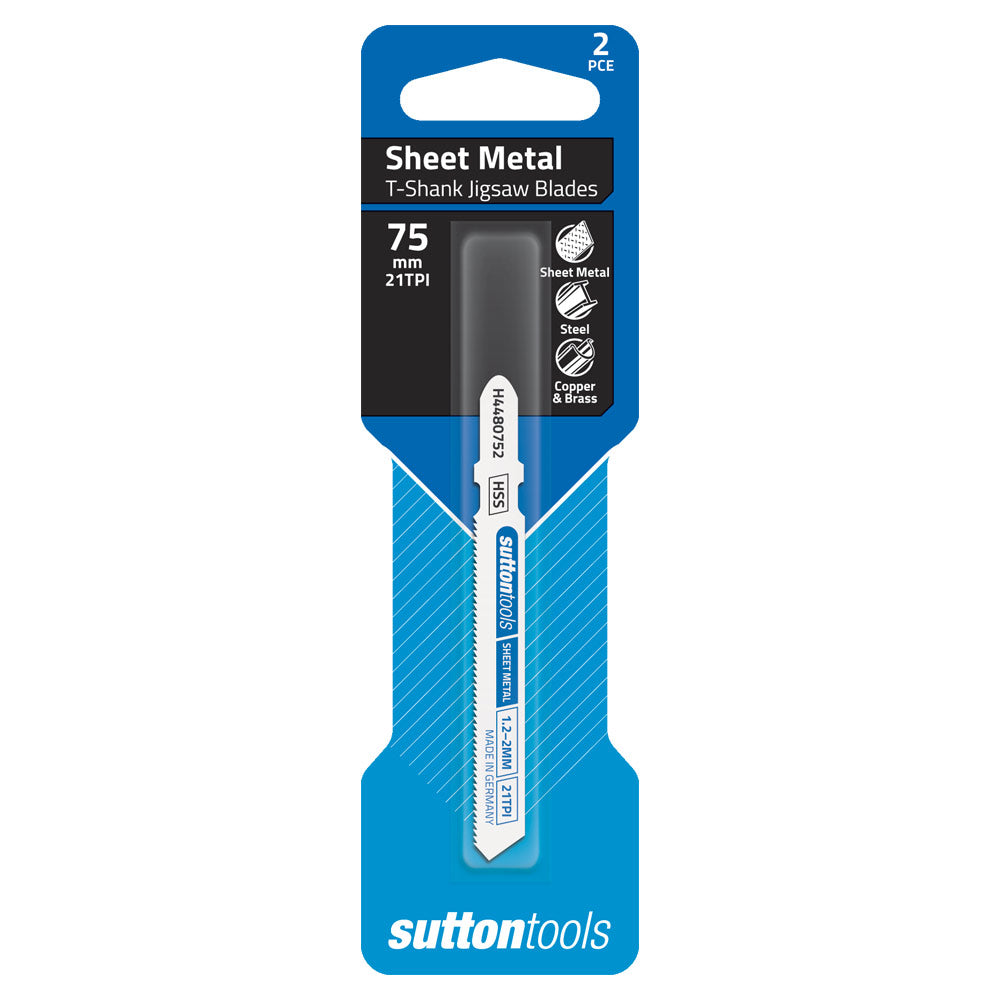 Sutton Tools Blade Jigsaw T-Shk Hss Metal 1.2-2Mm 75Mm 21Tpi 2Pk H4480752