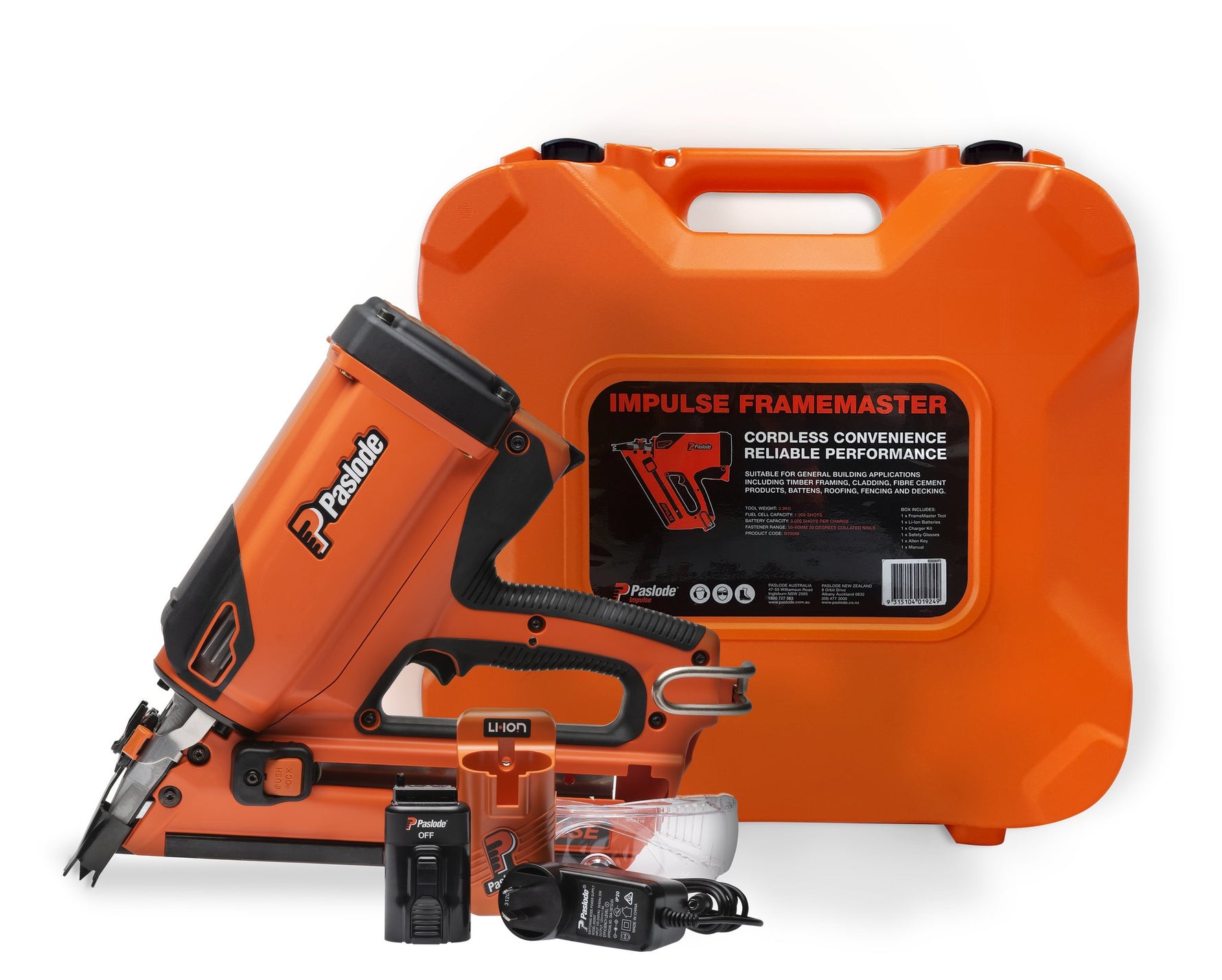 Paslode 2 x 2.2ah 50-90mm Framemaster Powervent Gas Framing Nailer Kit B20580
