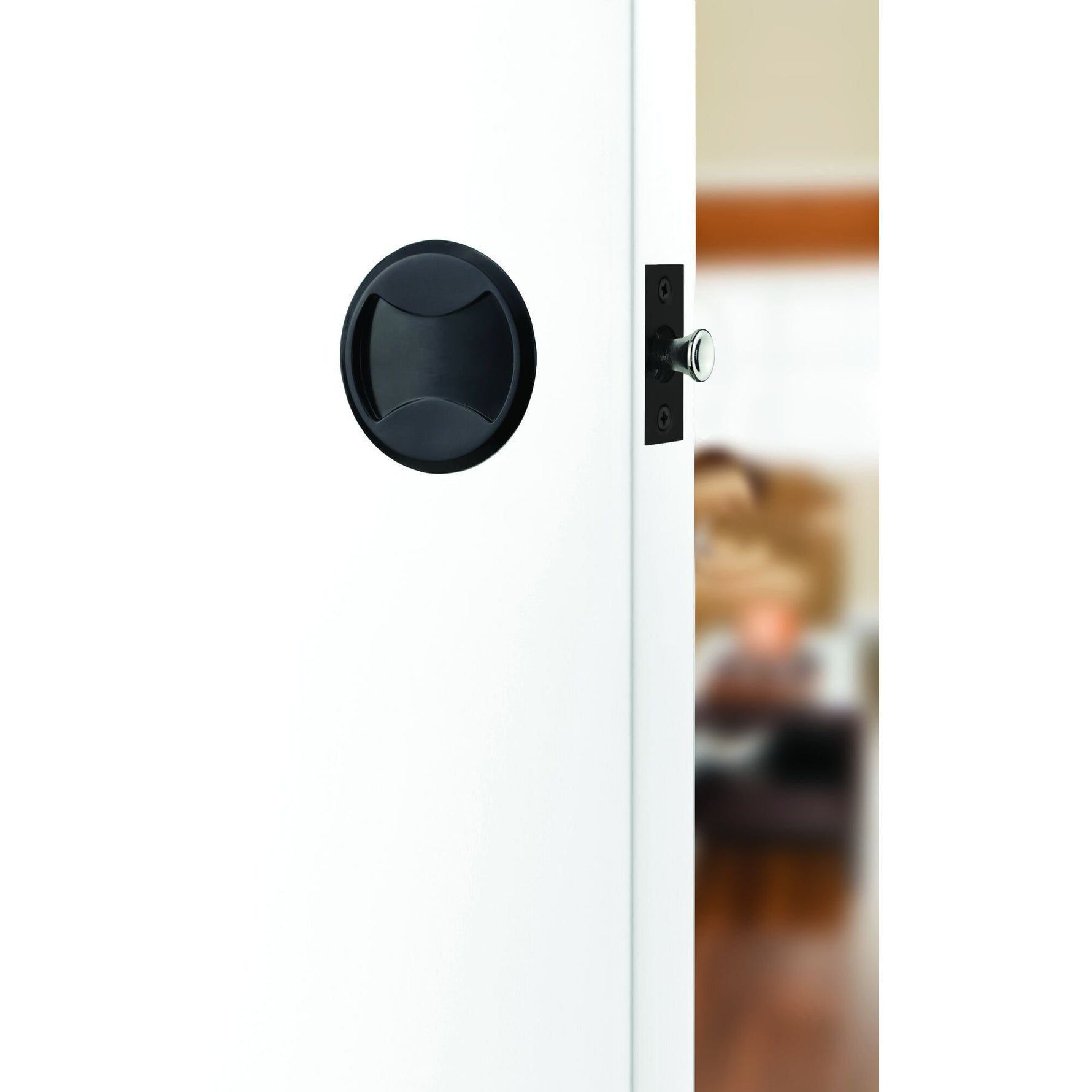 Lockwood Symmetry Round Cavity Sliding Door Matt Black Privacy Set DP 7400MBKDP
