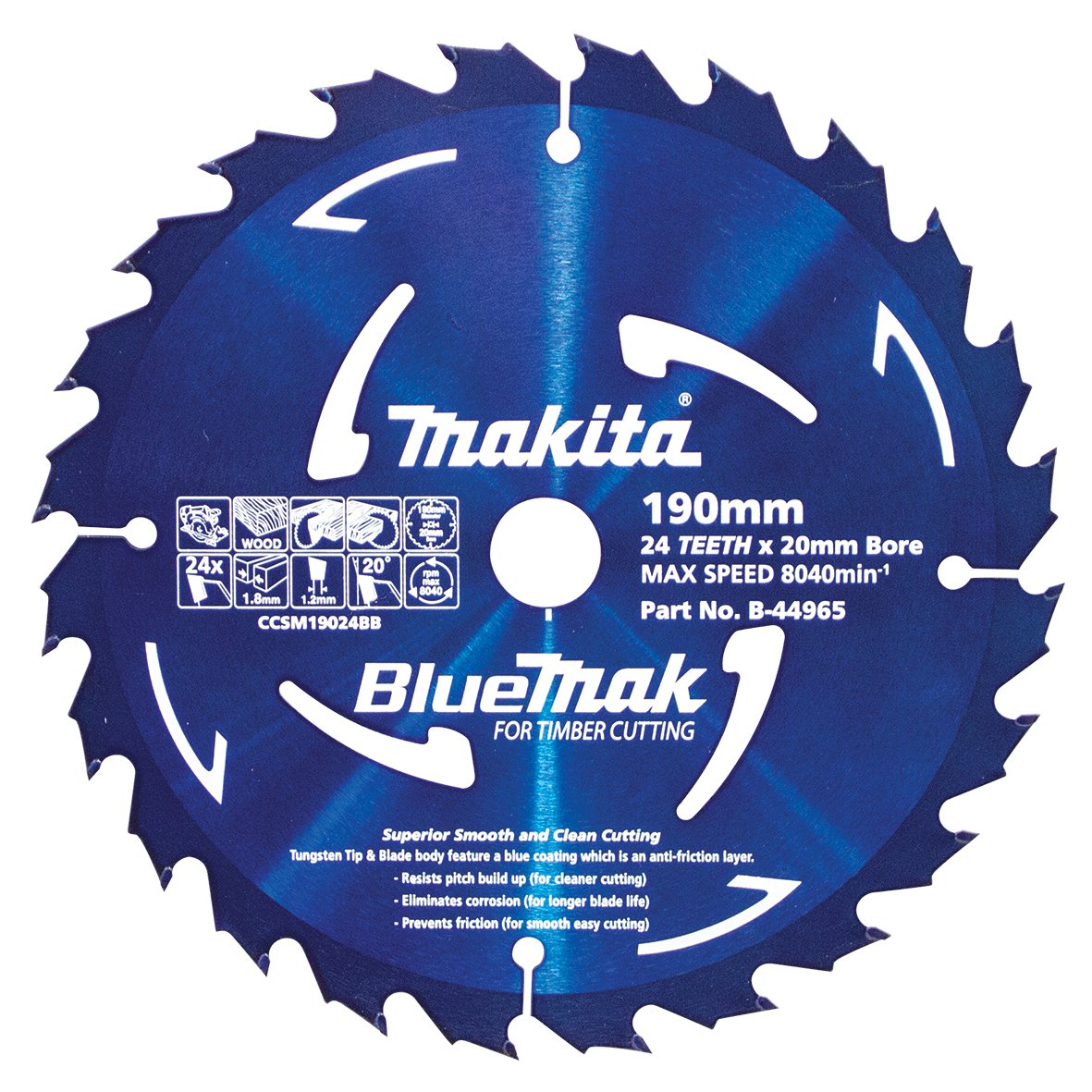 Makita Bluemak TCT Saw Blade 190mm X 20mm X 24T B-44965