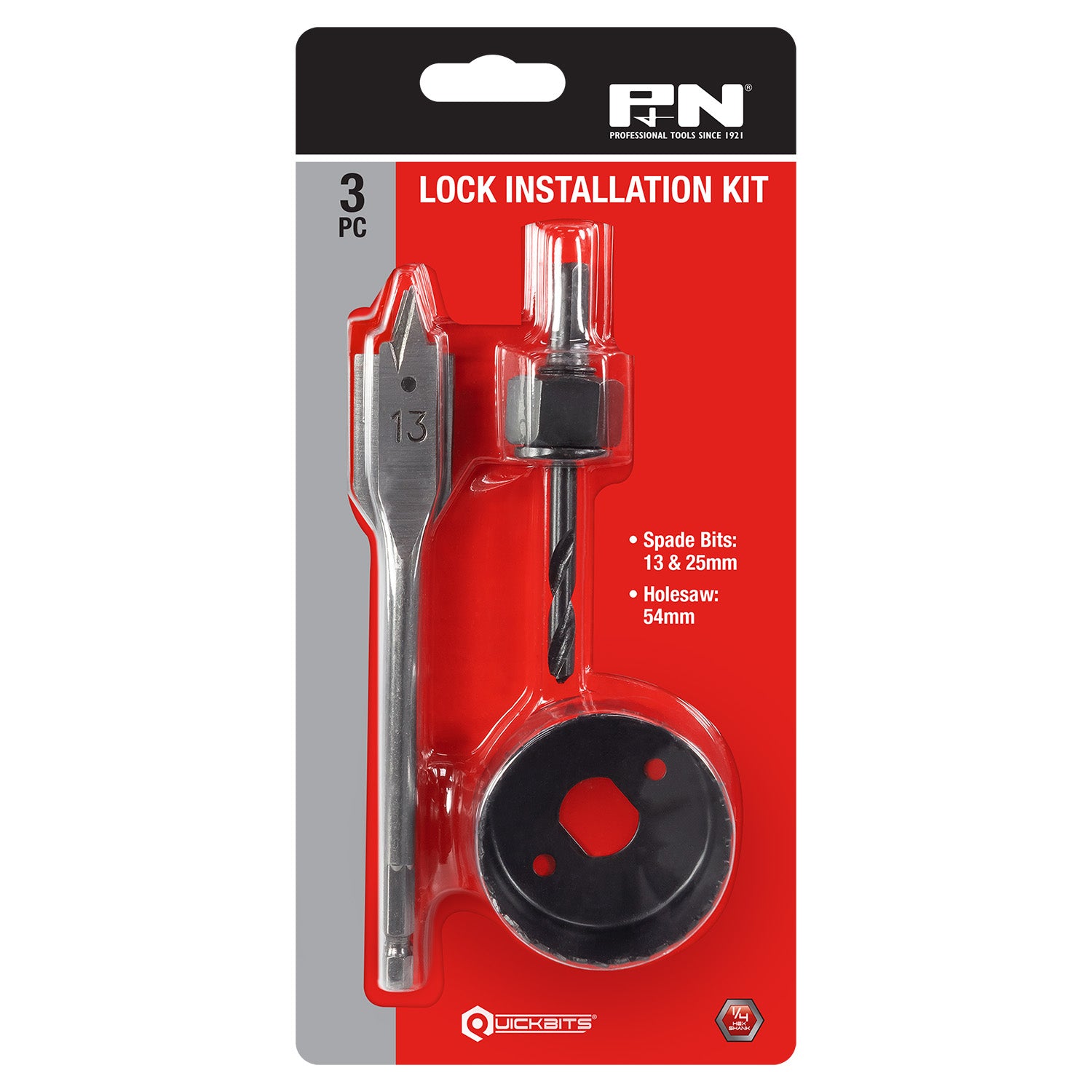 P&N Holesaw Lock Installation Set 54Mm & 13/25Mm Spade Bits 4Pc P&N 166044672