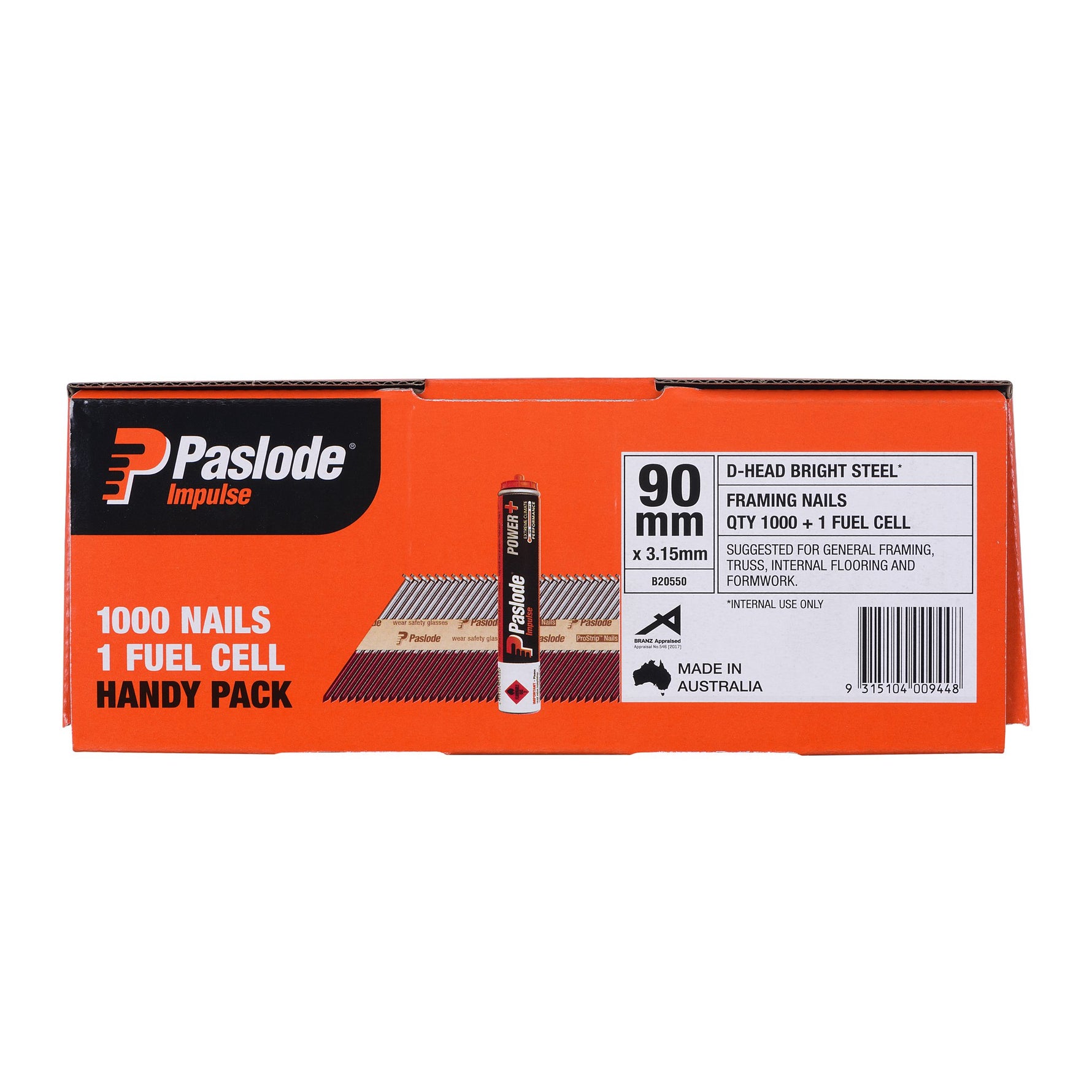 Paslode 90 x 3.15mm Bright Impulse D Head Nail - 1000 Pack B20550
