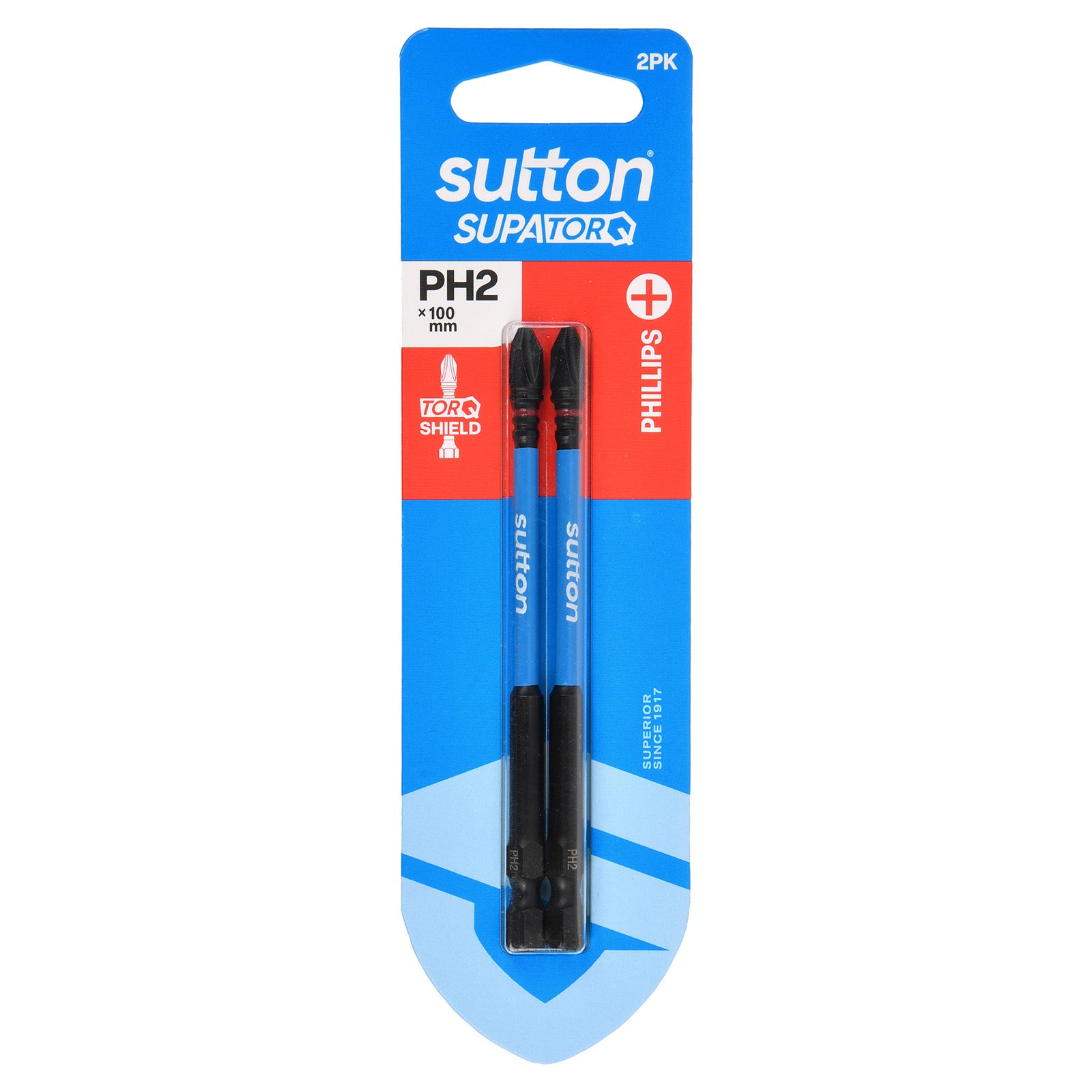 Sutton Tools Screwdriver Bit Supatorq Phillips PH2 100Mm 2Pk S200H02E02