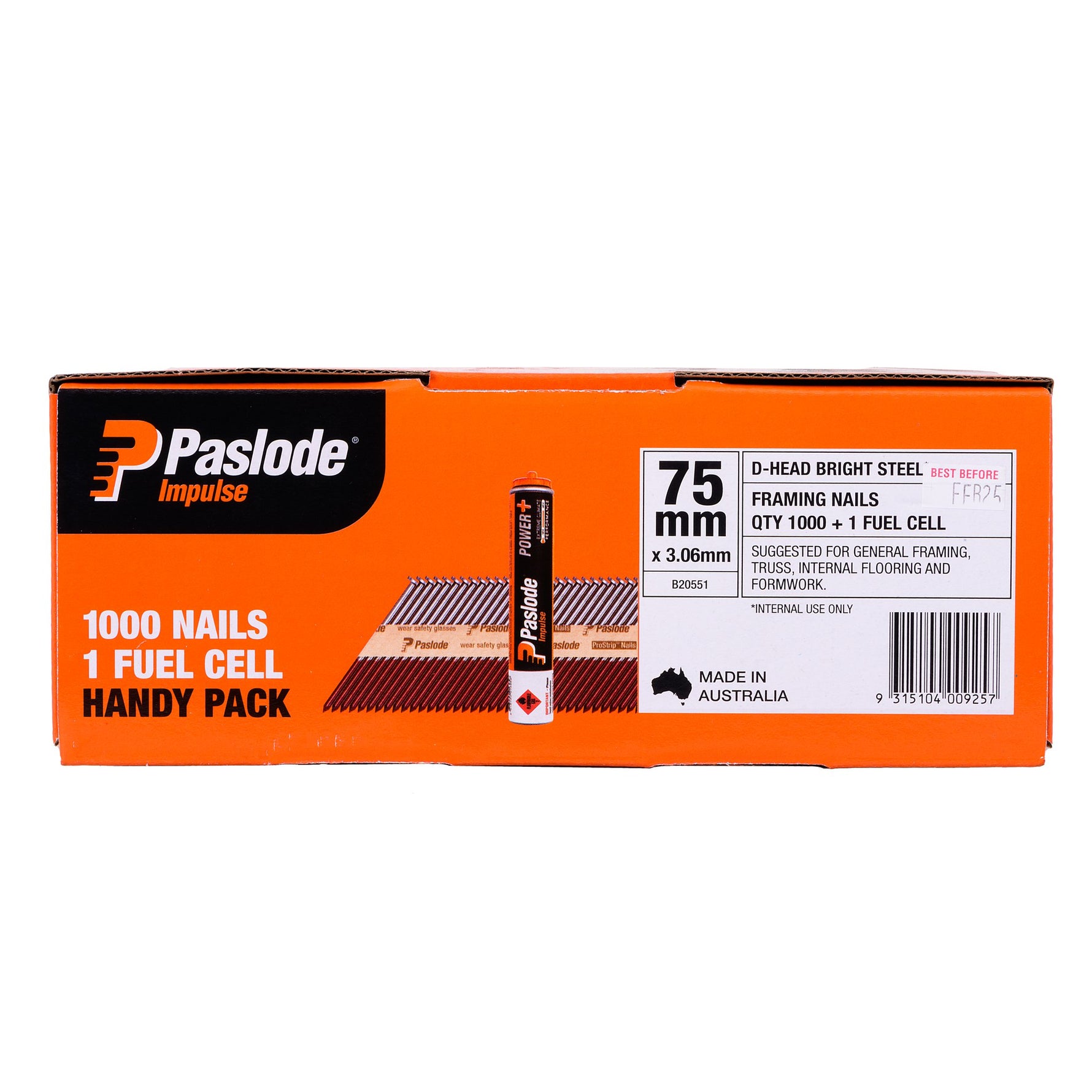 Paslode 75 x 3.06mm Bright Impulse D Head Nail - 1000 Pack B20551