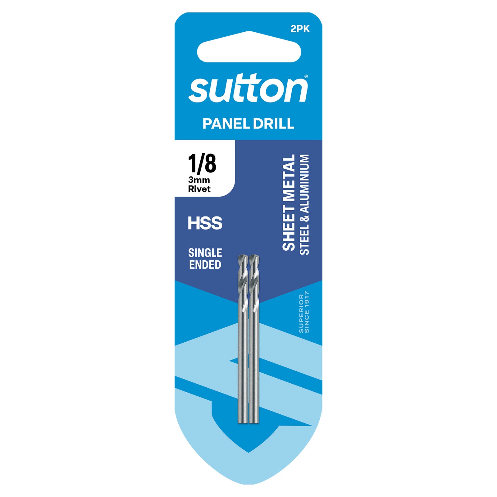 Sutton Tools Drill Panel Shortie Hss Brt 1/8" (3.18Mm) 2Pk D1310318