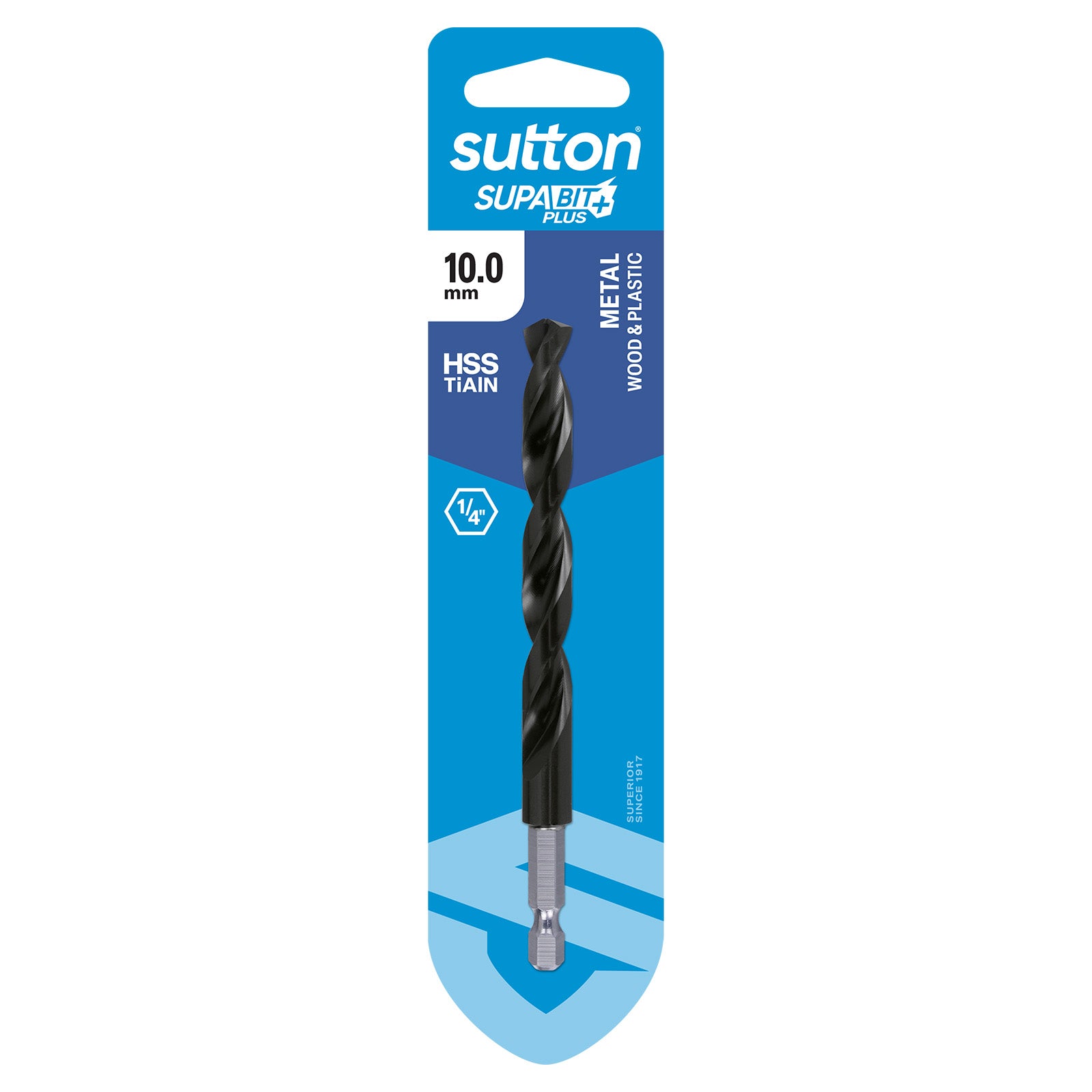 Sutton Tools Drill Hex Shank Hss-Tialn Supabit Plus Carded 10.0Mm D221H1000