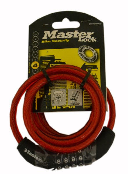Master Lock Bike Cable Combination Ass Bright Colours 1.8M X 8MM 8233EURDPROCOLAU
