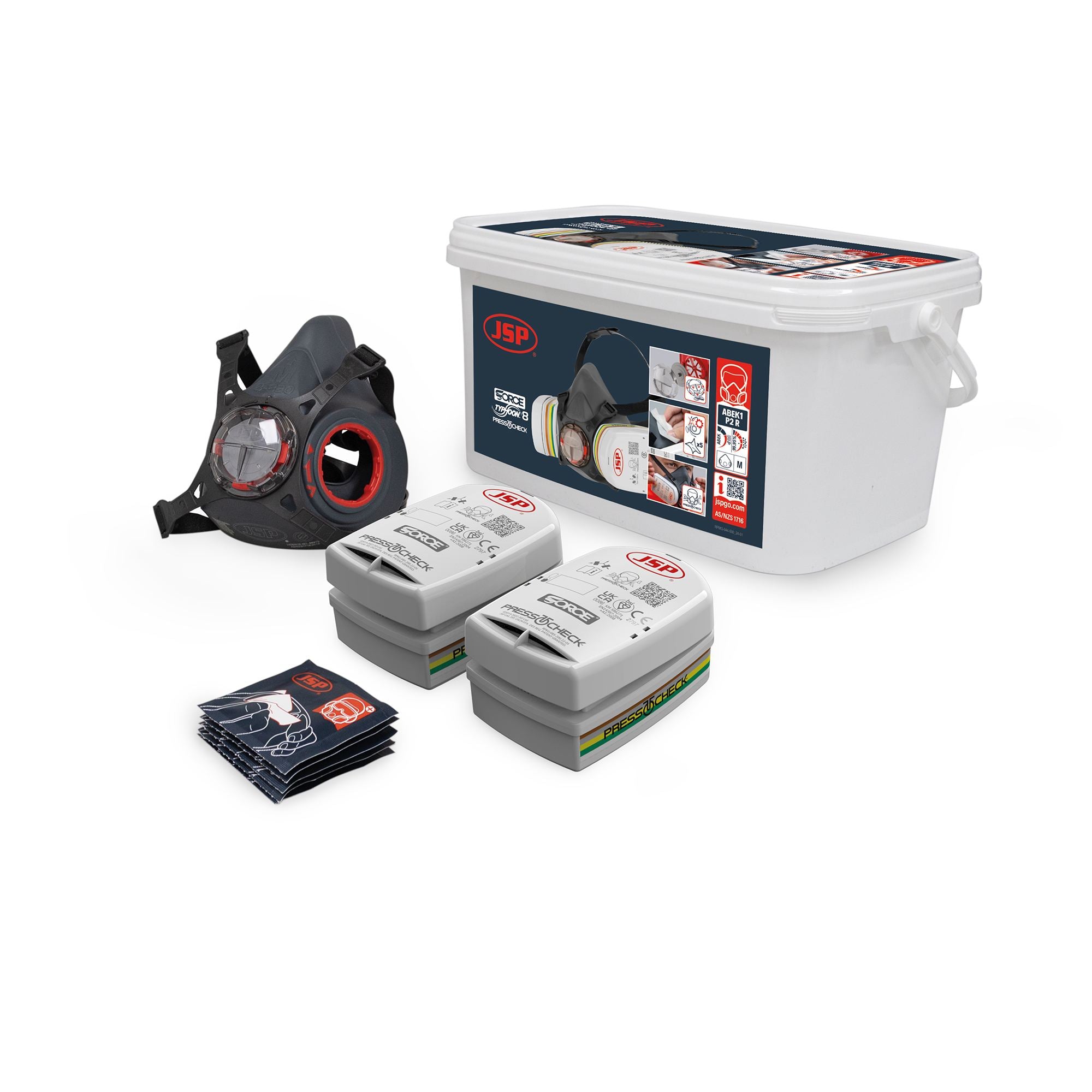 Jsp Safety White Force Typhoon 8 Half Mask Respirator Multi-Gas Kit With ABEK1P2 Filters