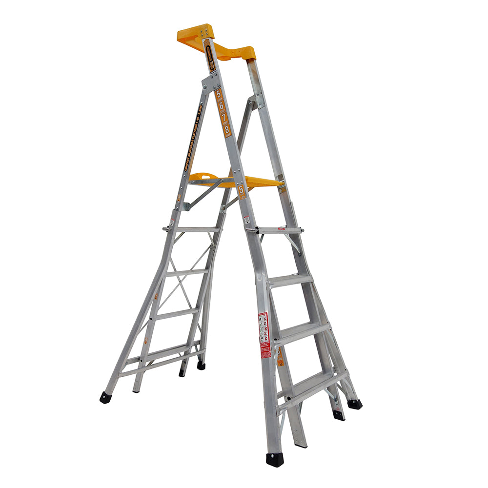 Gorilla RPL0508-I Compact height adjustable platform ladder 5-6-7-8 Step Aluminium 150kg Industrial
