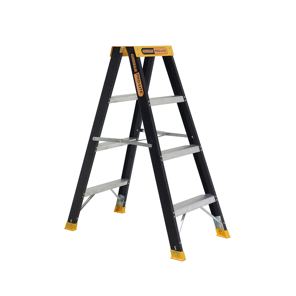 Gorilla FSM004-PRO Pro-Lite 4 Step Fibreglass Double Sided A-Frame Ladder (1.15M) 150kg Industrial