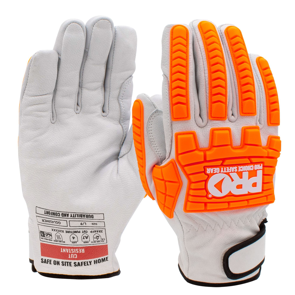 Pro Choice Safety Gear Hi-Vis Orange/White Size Xl Goat Grain Leather Cut F Impact Rigger Gloves