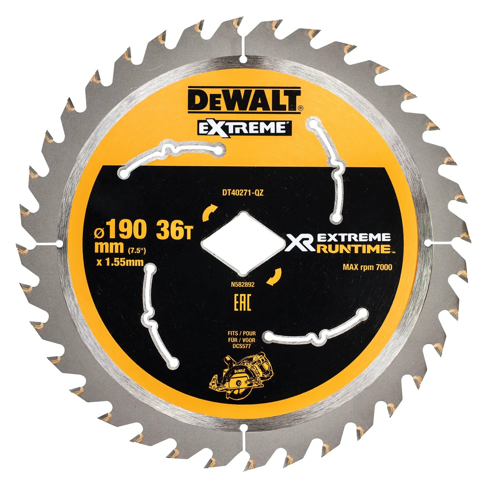 Dewalt XR Extreme Runtime Circular Saw Blade 190mm Diamond Bore 36T DT40271-QZ