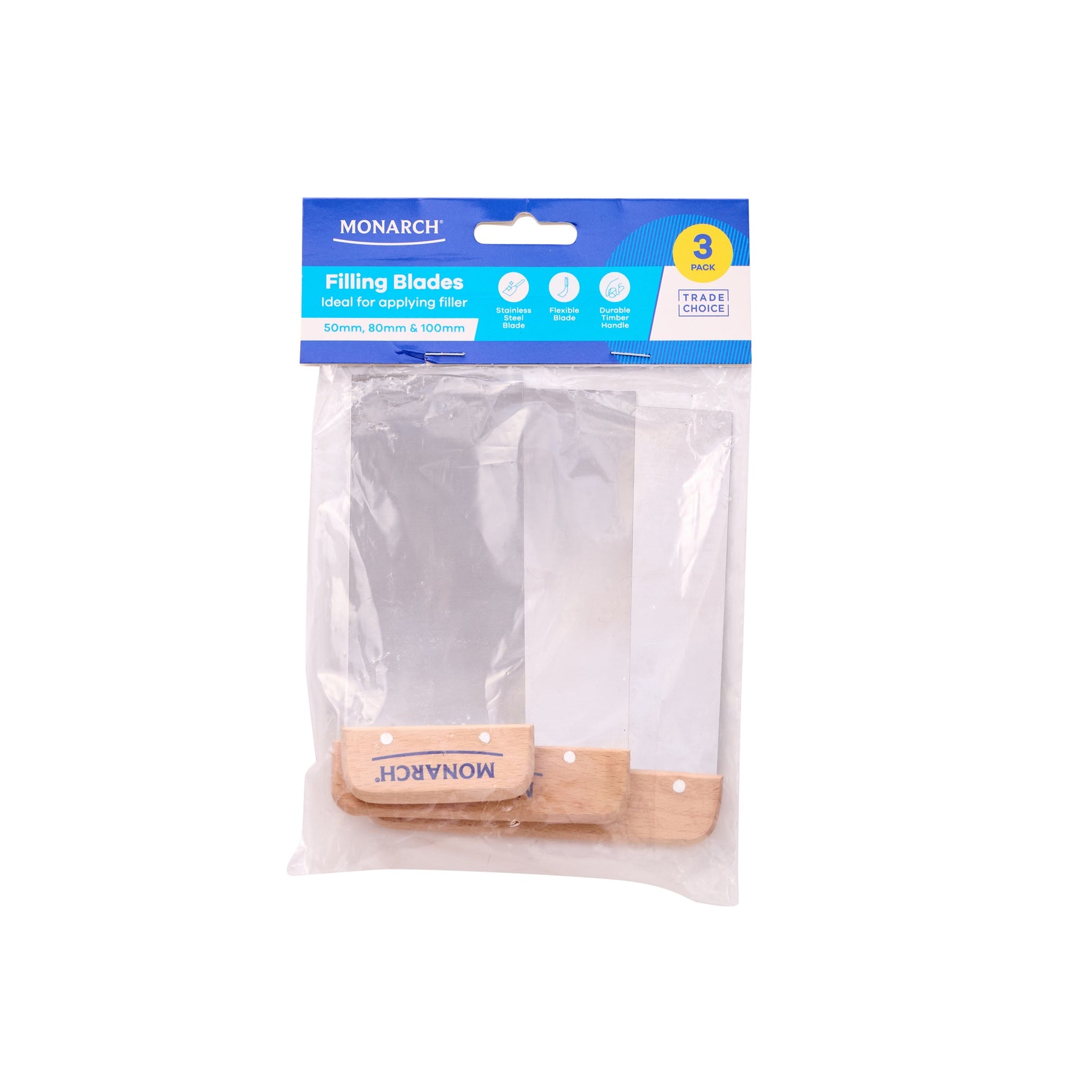 Monarch Timber Handle Filling Blades Pk3 50/80/100mm