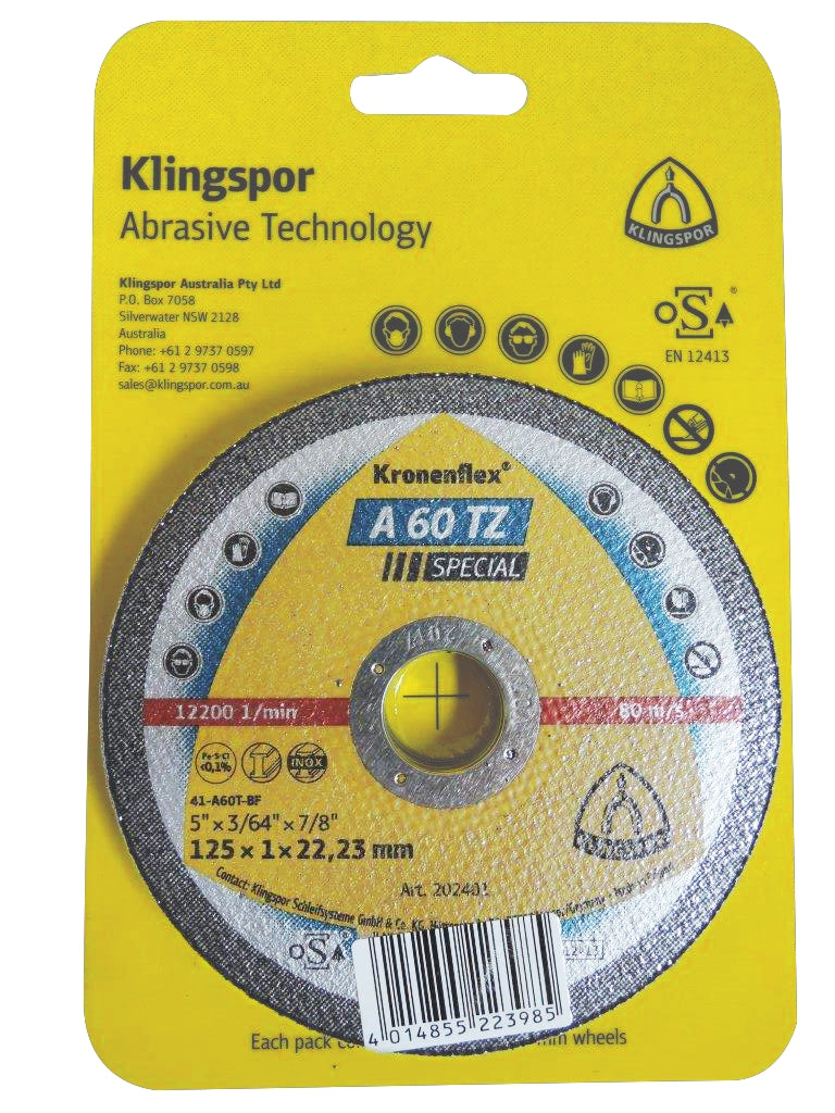 Klingspor 326297 A60 Tz 125mm x1mm x22.23mm steel cut off wheel DIY pack