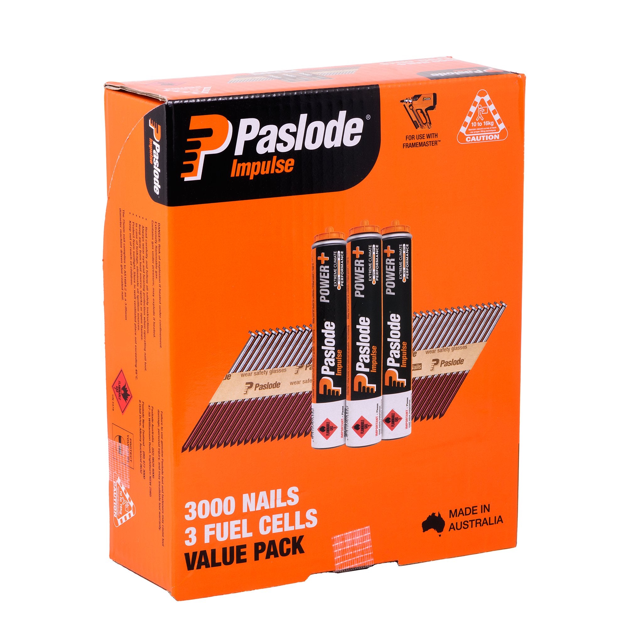 Paslode 75mm Framing Nails & 3 Fuel Cells - 3000 Pack B20547V
