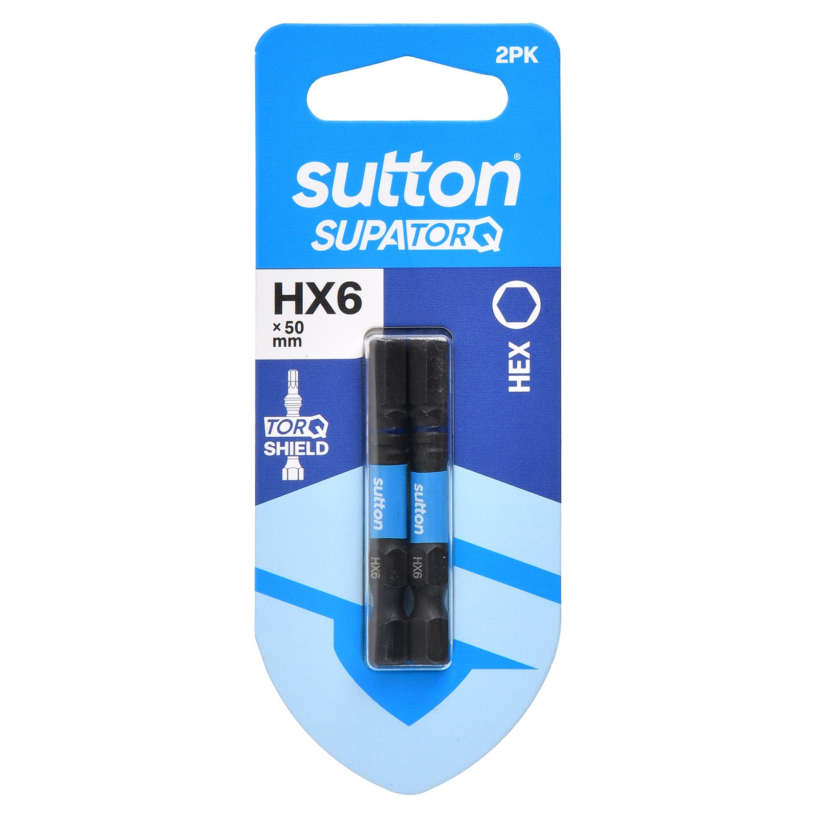 Sutton Tools Screwdriver Bit Supatorq Hex HX6 50Mm 2Pk S206H02B06