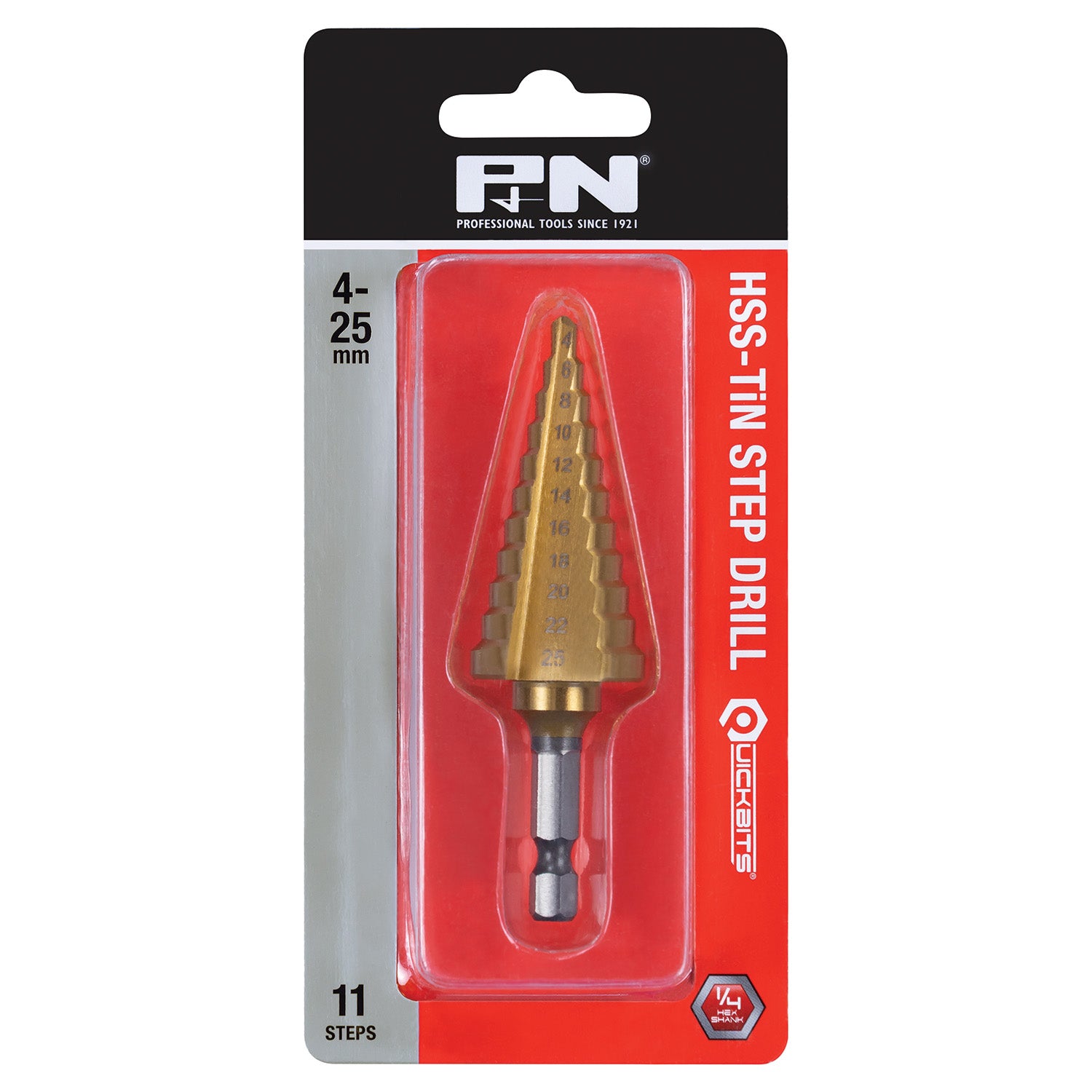 P&N Drill Step Hss-Tin Hex-Shk Quickbit Carded 4-25Mm 11-Step P&N 149040250