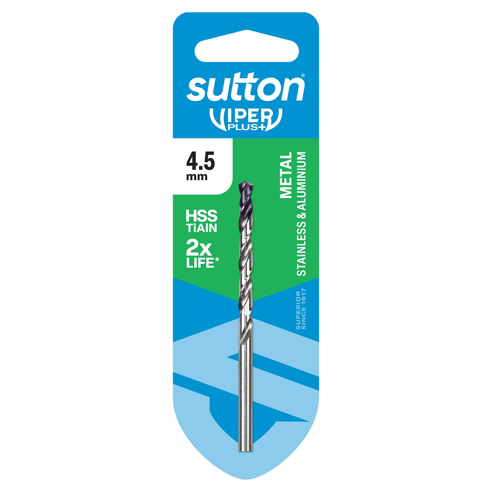 Sutton Tools Drill Jobber Hss-Tialn-Tip Viper Plus Carded 4.5Mm D1840450