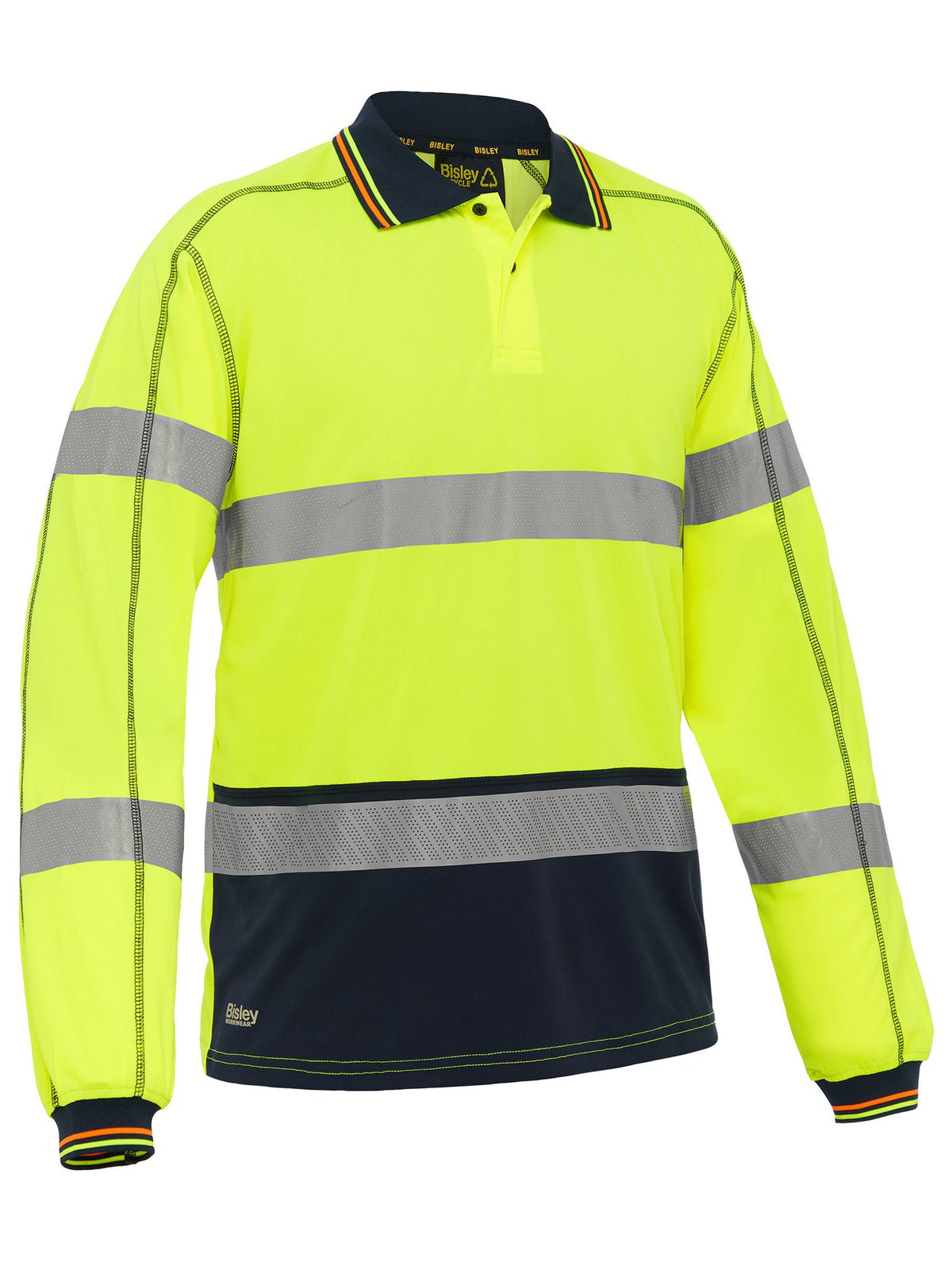 Bisley Workwear BK6219T Men's Yellow/Navy L Taped Hi Vis Polyester Mesh Polo BK6219T_TT04L