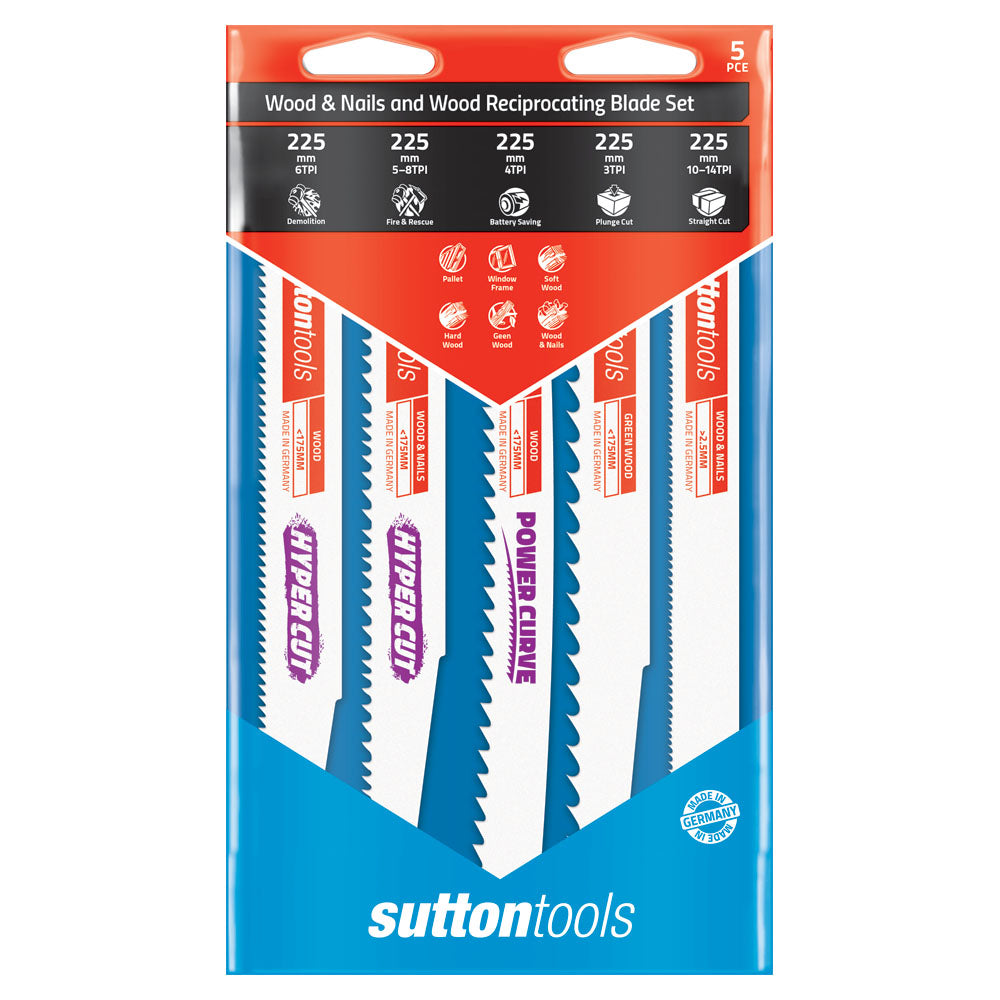 Sutton Tools Blade Recip Wood Cutting Set 225Mm 5Pc H5900005