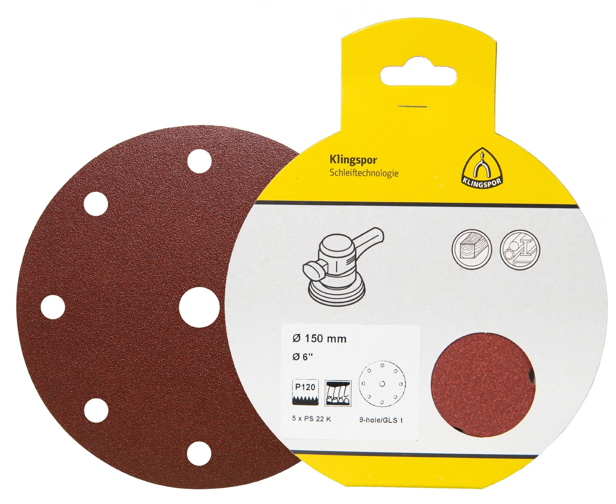 Klingspor 241627 125mm Ps 22 K aluminium oxide wood/metal sanding disc with holes 120 grit pack of 5