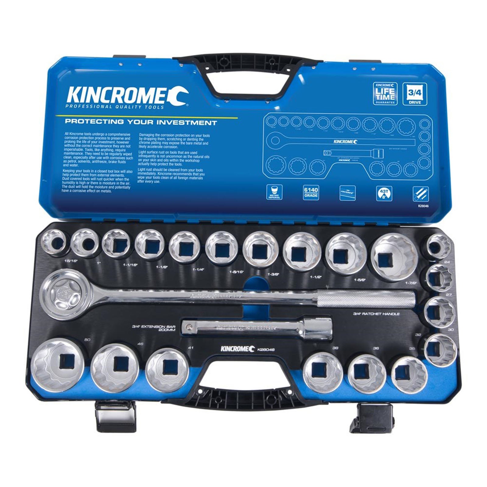 Kincrome Socket Set 3/4 Drv 22P Met/Af K28046