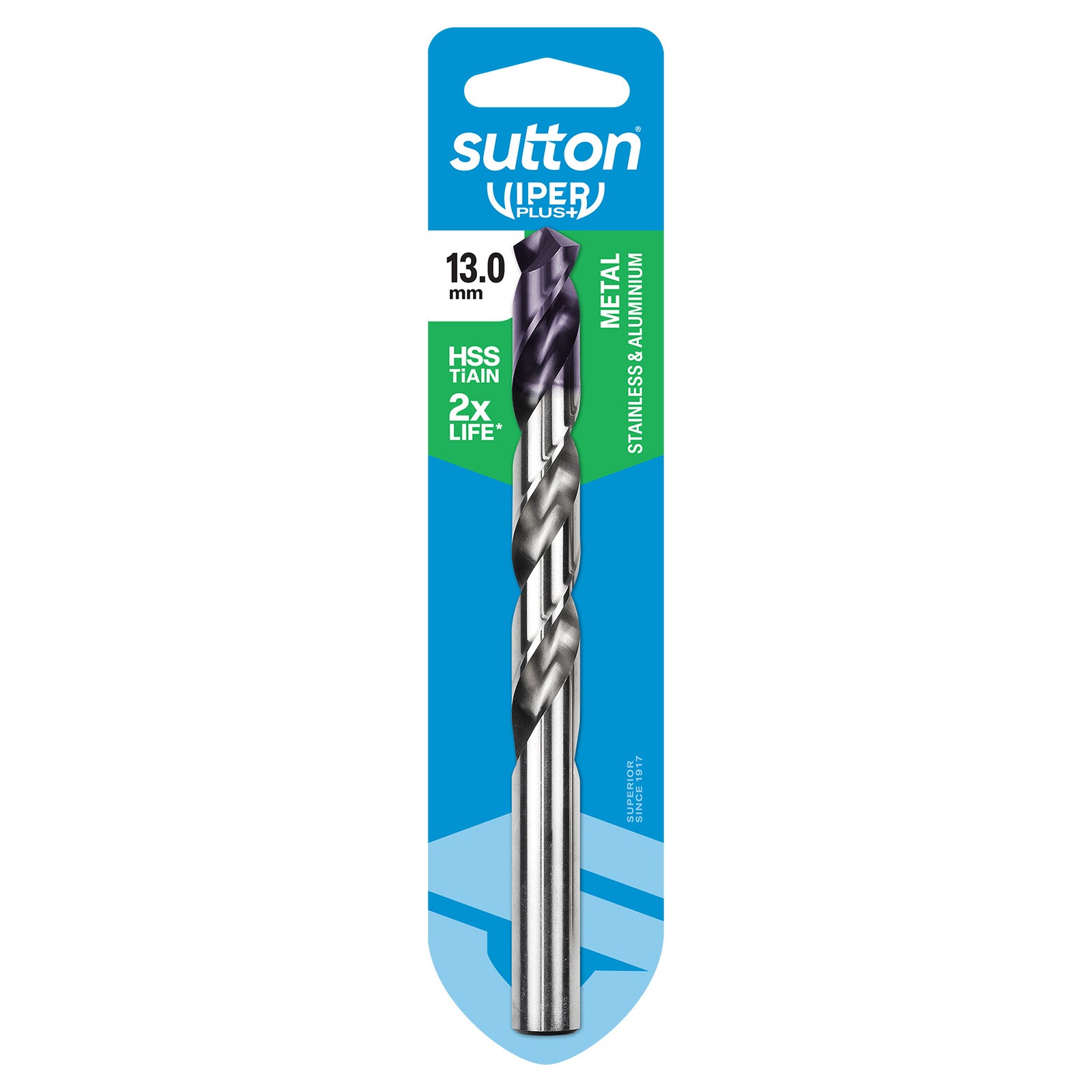 Sutton Tools Drill Jobber Hss-Tialn-Tip Viper Plus Carded 13.0Mm D1841300