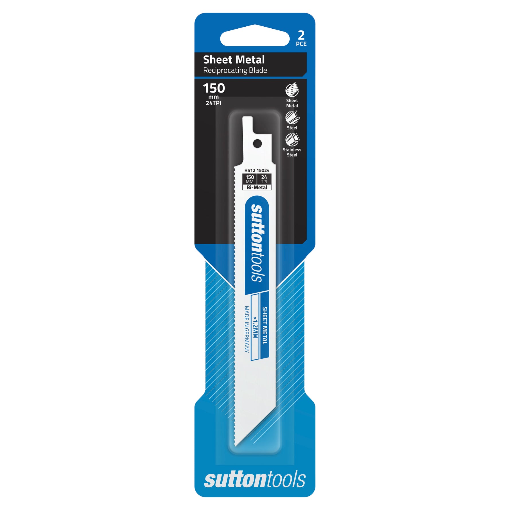 Sutton Tools Blade Recipro Bim Sheet Metal 150x19x0.9MM 24Tpi 2Pk H51215024