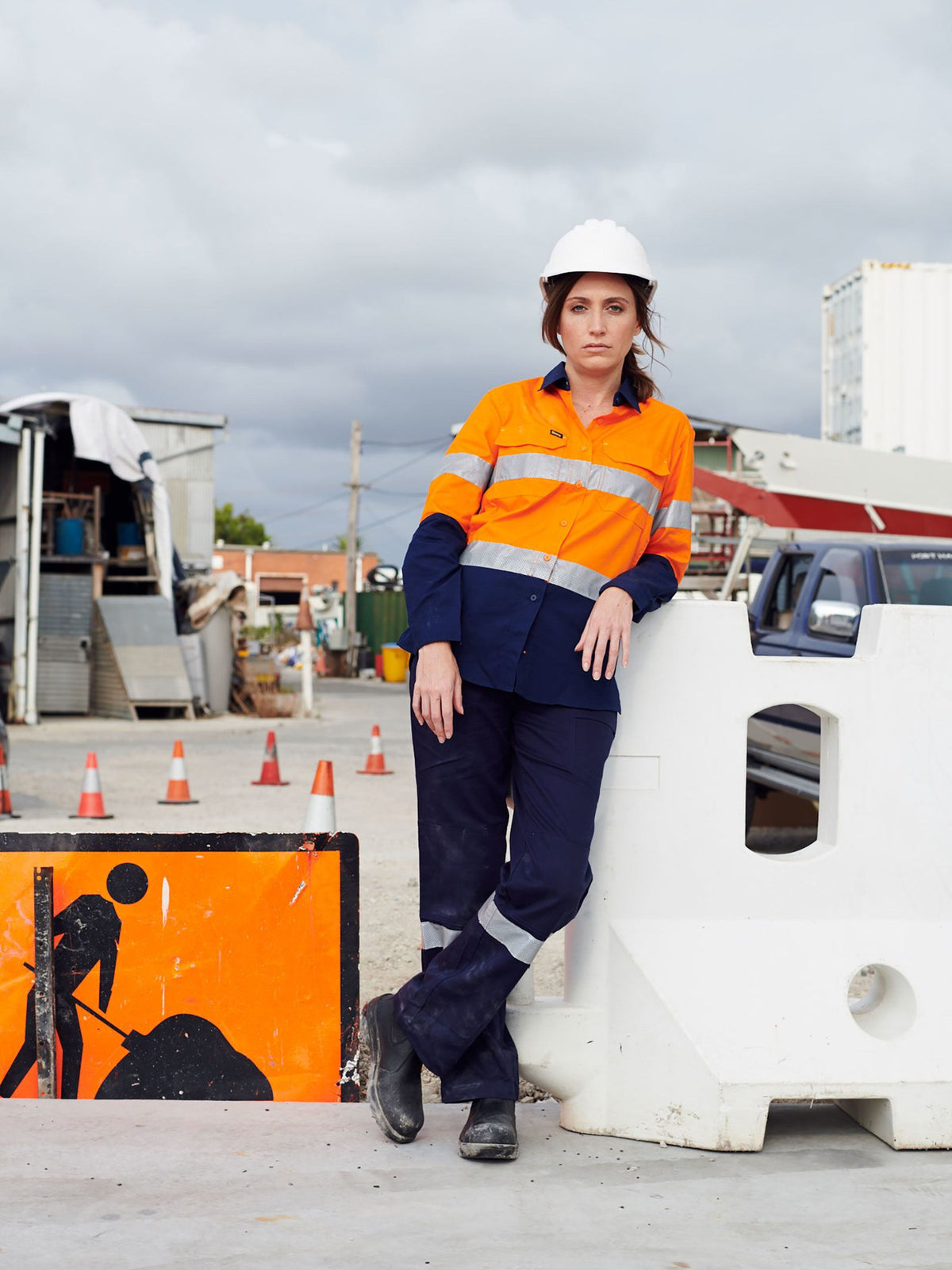 Bisley Workwear BL6896 Women's Orange/Navy 8 Taped Hi Vis Cool Lightweight Drill Shirt BL6896_TT028