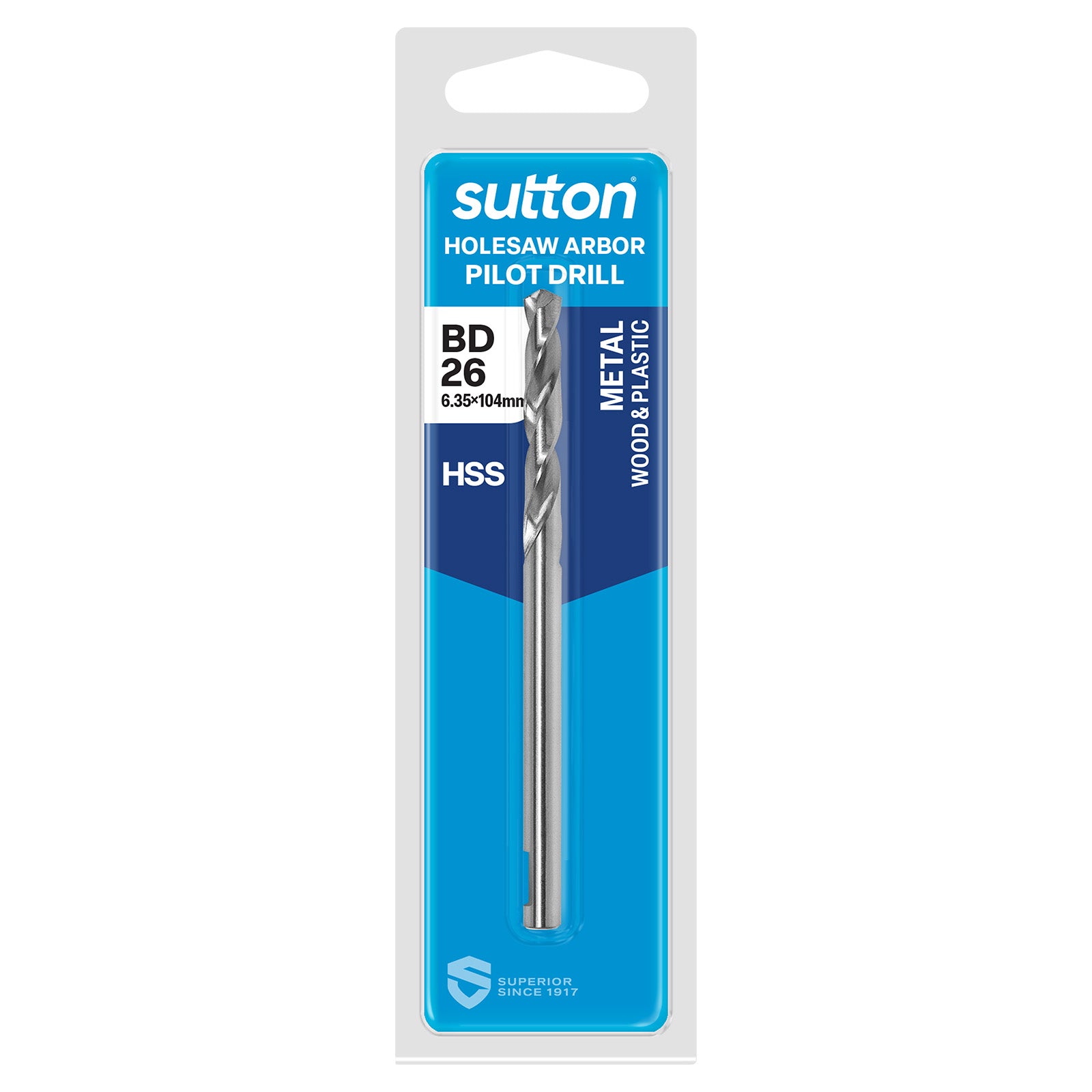 Sutton Tools Drill H122 BD26 Pilot Hss 6.35 X 105Mm Hangpack H112BD26