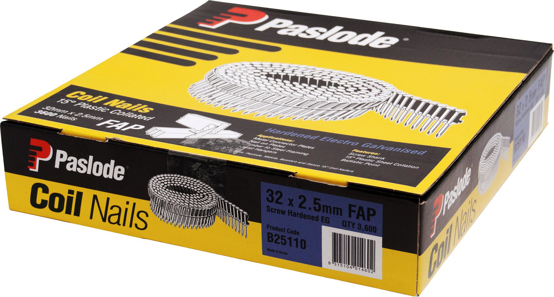Paslode 32mm Collated Plastic Sheet Nails 3600 Pack B25110