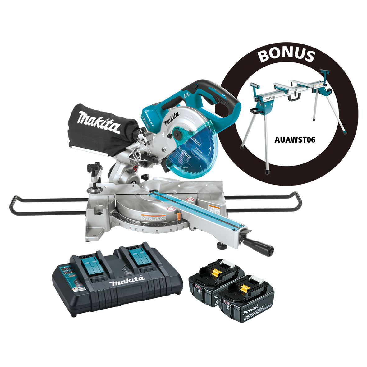 Makita 36V (18vx2) Brushless 2x5.0ah 190mm Compound Mitre Saw Kit DLS714PT2