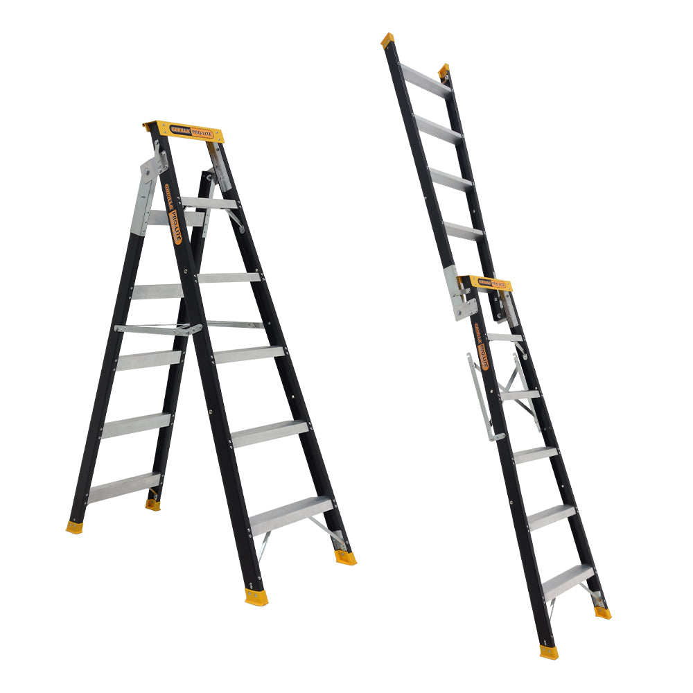 Gorilla FDM006-PRO Pro-Lite 6 Step Fibreglass Dual Purpose Ladder (1.75 - 3.13M) 150kg Industrial