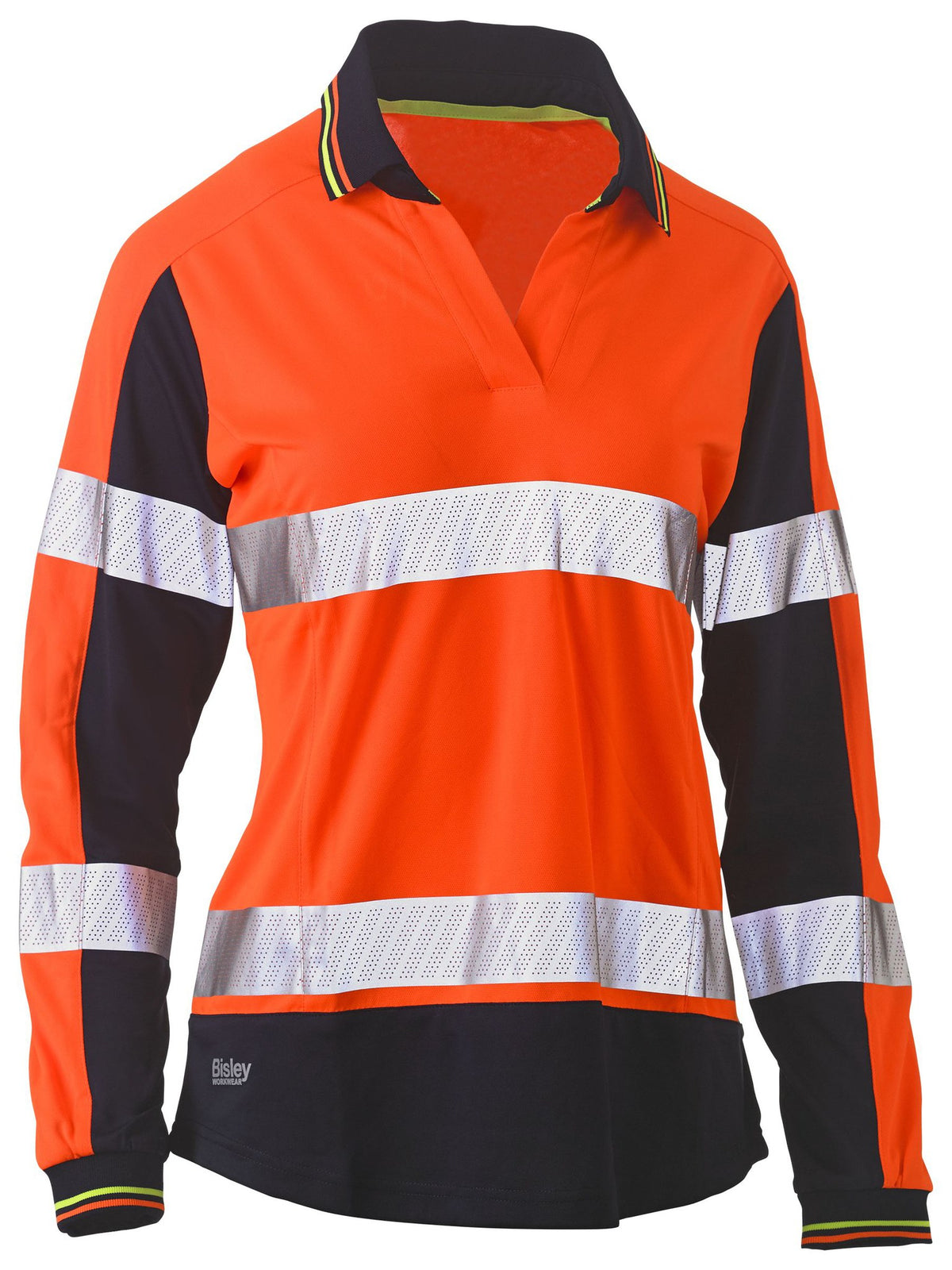 Bisley Workwear BKL6225T Women's Orange/Navy 14 Taped Two Tone Hi Vis V-Neck Polo BKL6225T_TT0514