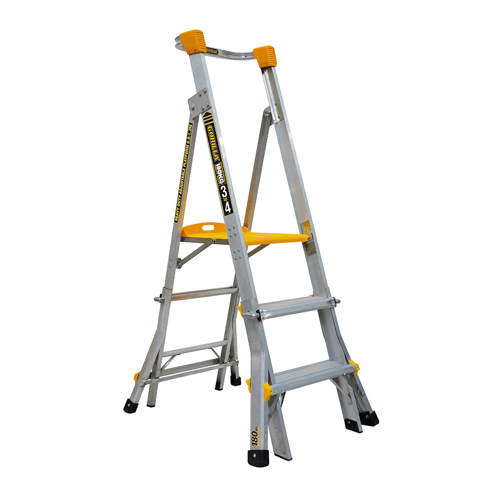 Gorilla PL0304-HD Adjustable height platform ladder 0.9M - 1.2M (3-4ft) Aluminium Heavy Duty 180kg Industrial