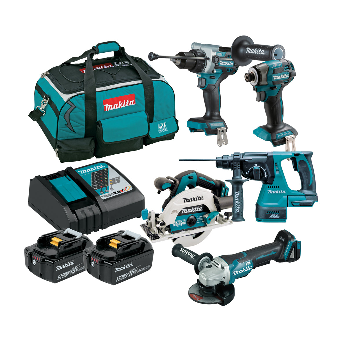 Makita 18V Brushless 5 Piece 2 X 5.0ah Combo Kits DLX5101TX1